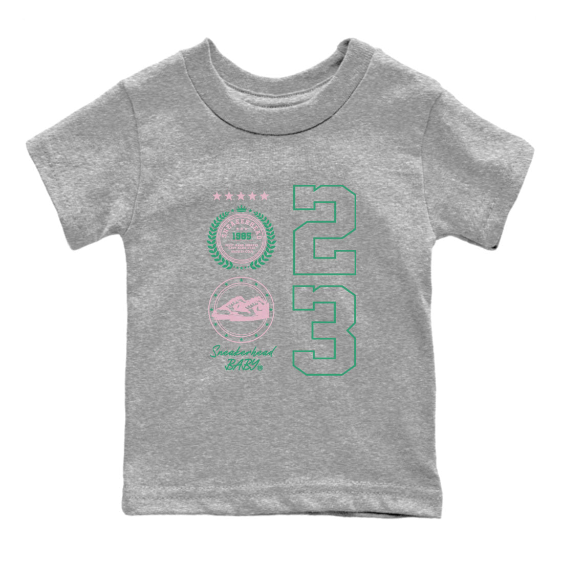 Dunk Low Medium Soft Pink Malachite shirt to match jordans Sneaker Emblem sneaker tees Dunks Medium Soft Pink Malachite Streetwear Brand Drip Gear Zone baby toddler Heather Grey 2 cotton Shirt