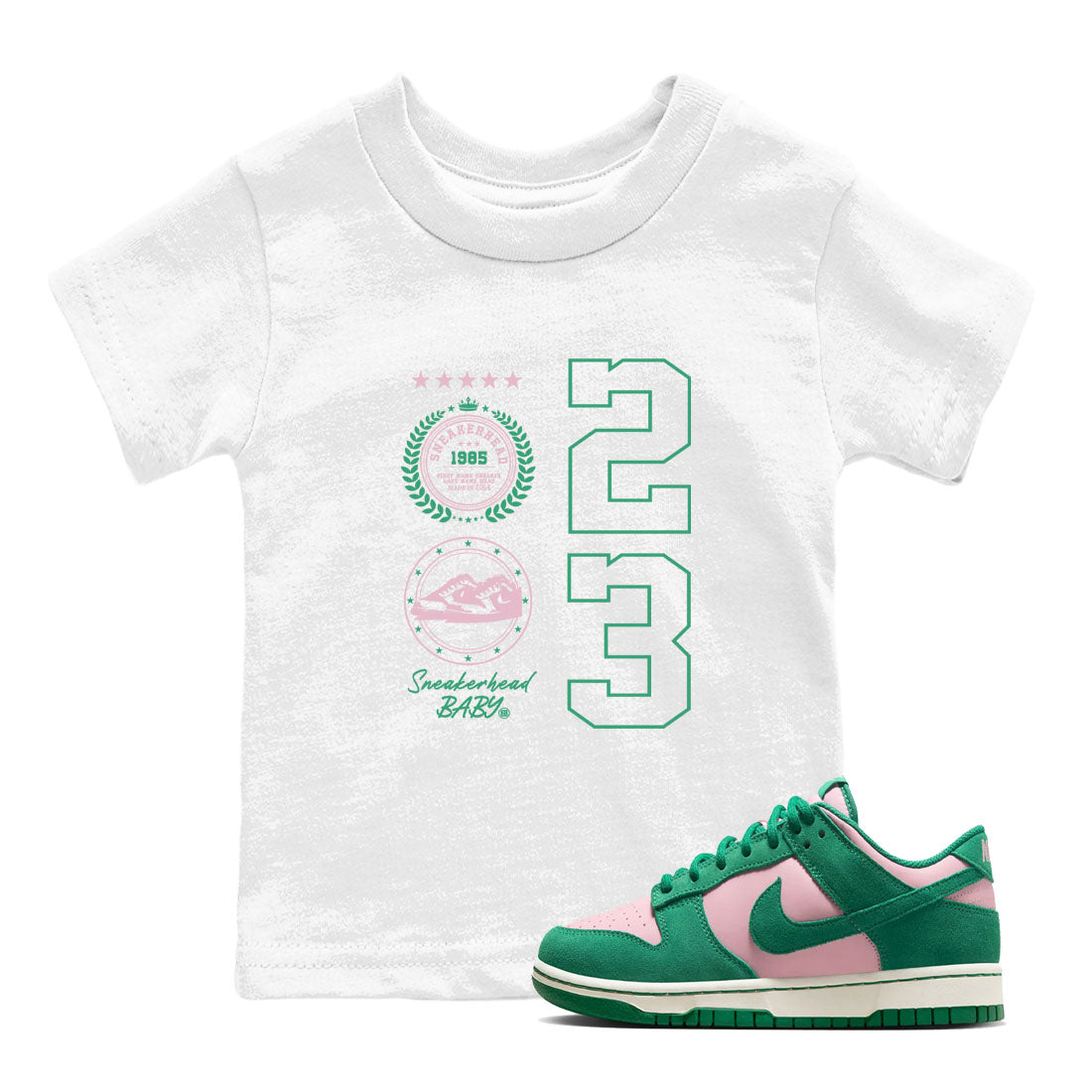Dunk Low Medium Soft Pink Malachite shirt to match jordans Sneaker Emblem sneaker tees Dunks Medium Soft Pink Malachite Streetwear Brand Drip Gear Zone baby toddler White 1 cotton Shirt