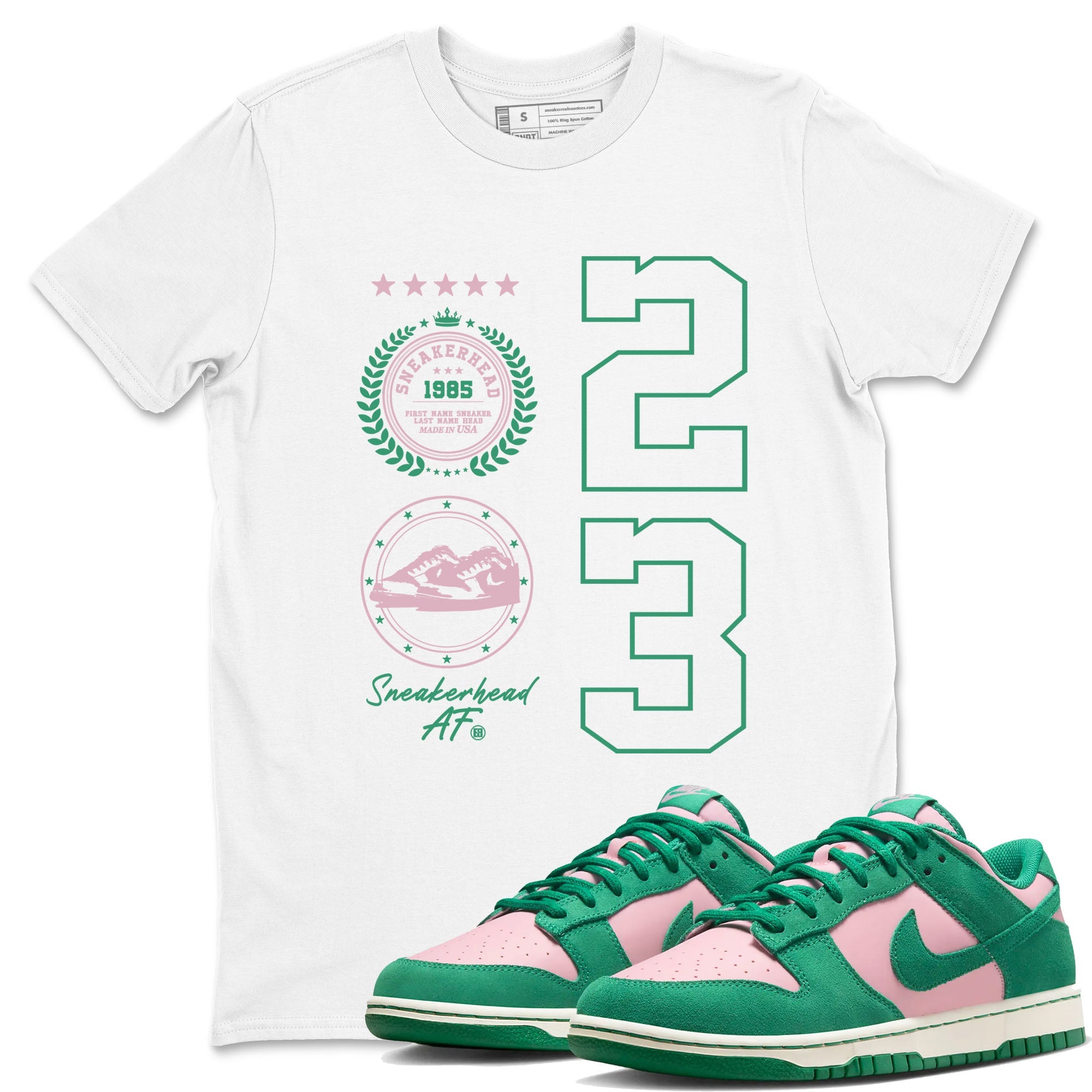 Dunk Low Medium Soft Pink Malachite shirt to match jordans Sneaker Emblem sneaker tees Dunks Medium Soft Pink Malachite Streetwear Brand Drip Gear Zone unisex cotton White 1 crew neck shirt