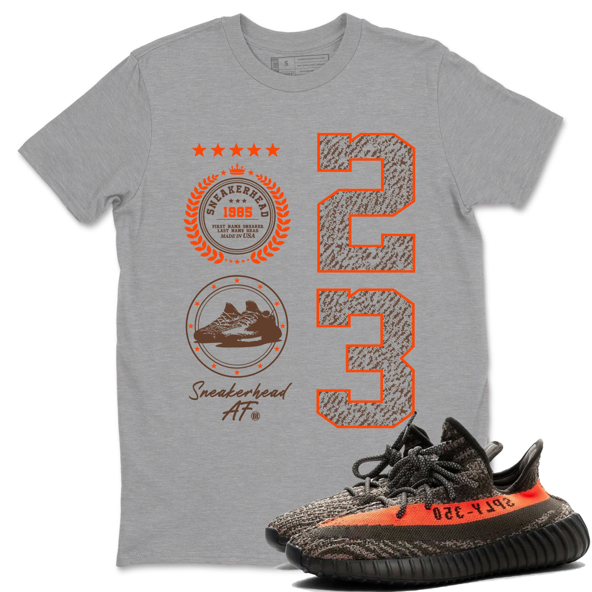 Yeezy 350 Carbon Beluga shirts to match jordans Sneaker Emblem sneaker match tees Yeezy 350 Carbon Beluga match shoes to clothes Drip Gear Zone unisex cotton Heather Grey 1 shirts