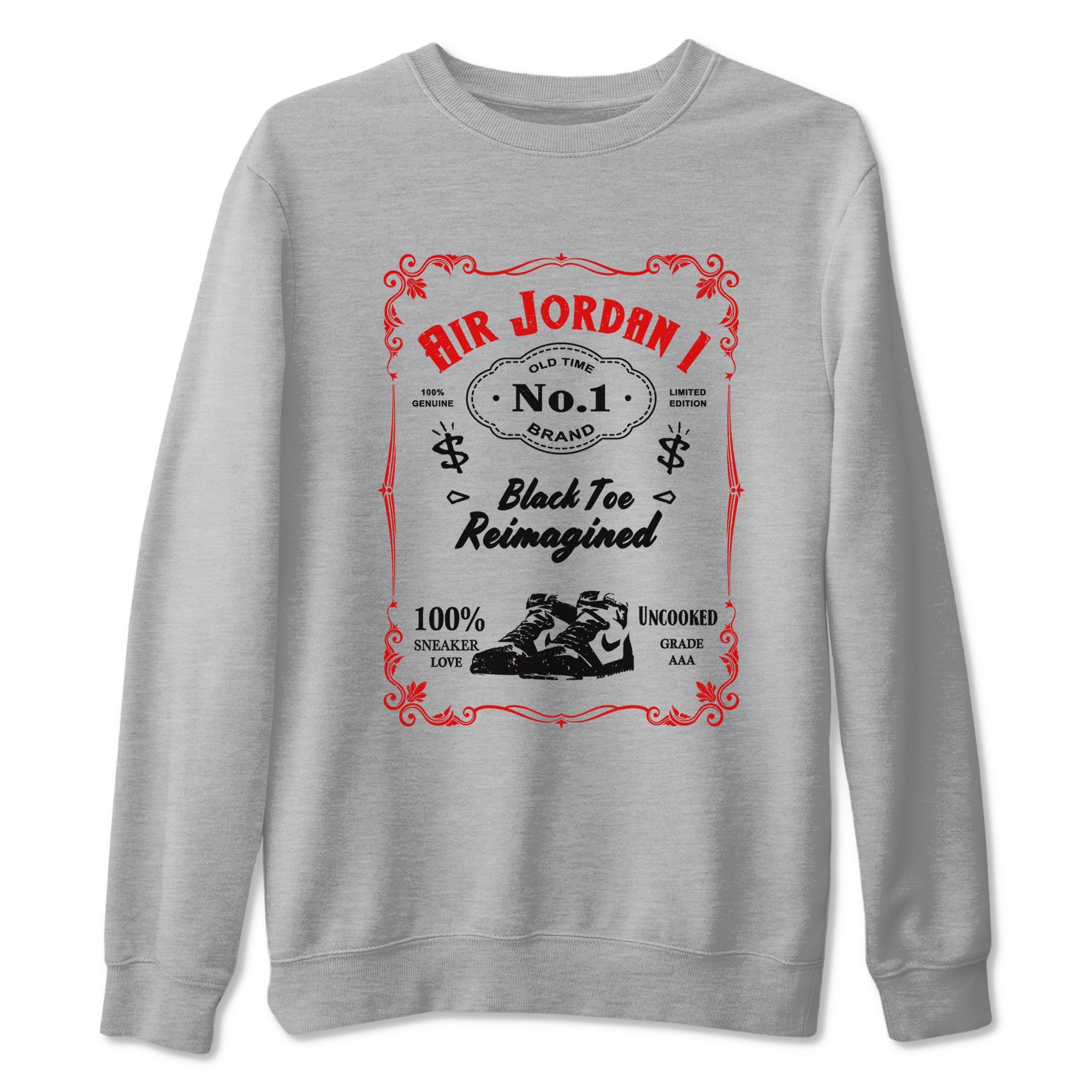 Air Jordan 1 High OG Black Toe Reimagined shirts to match jordans Sneaker Label sneaker match tees 1s Black Toe Reimagined Sneaker Shirts Drip Gear Zone streetwear brand Heather Grey 2 unisex cotton tee