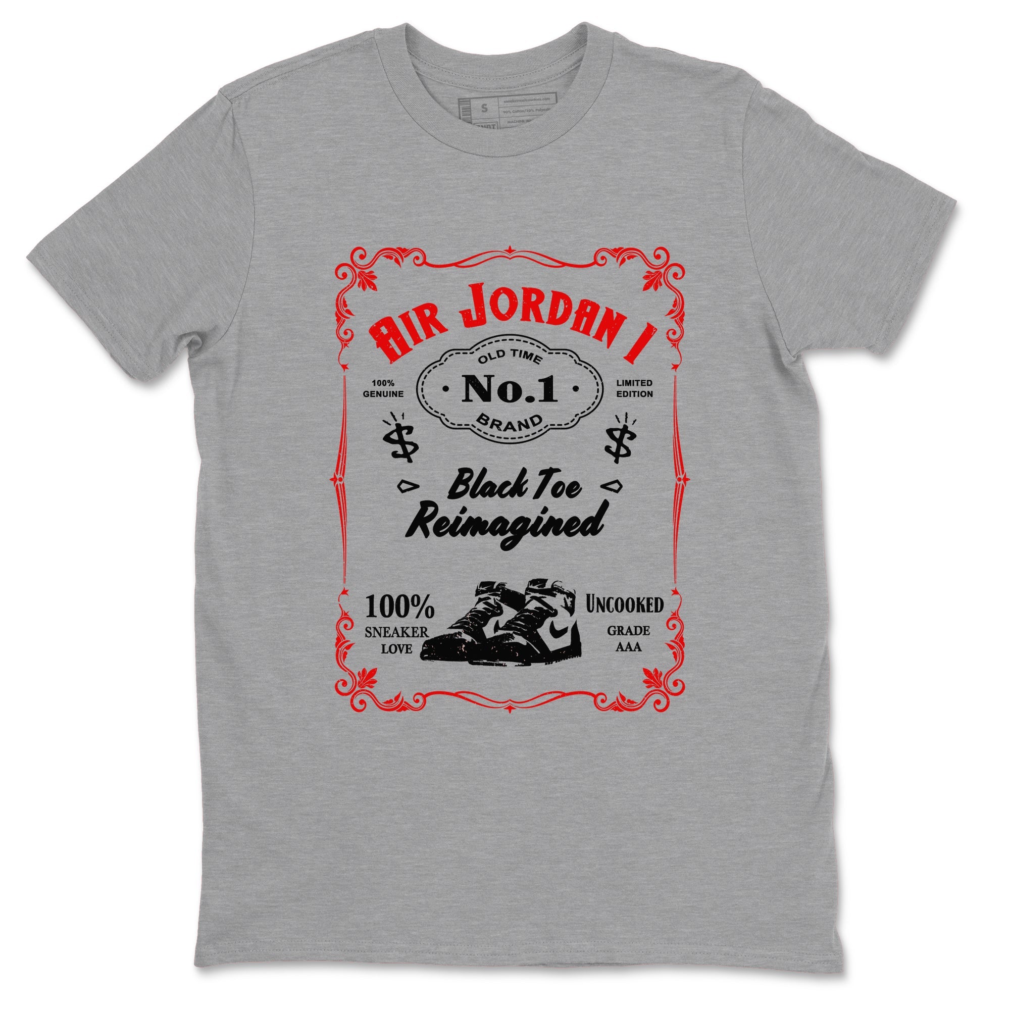 Air Jordan 1 High OG Black Toe Reimagined shirts to match jordans Sneaker Label sneaker match tees 1s Black Toe Reimagined Sneaker Shirts Drip Gear Zone streetwear brand Heather Grey 2 unisex cotton tee