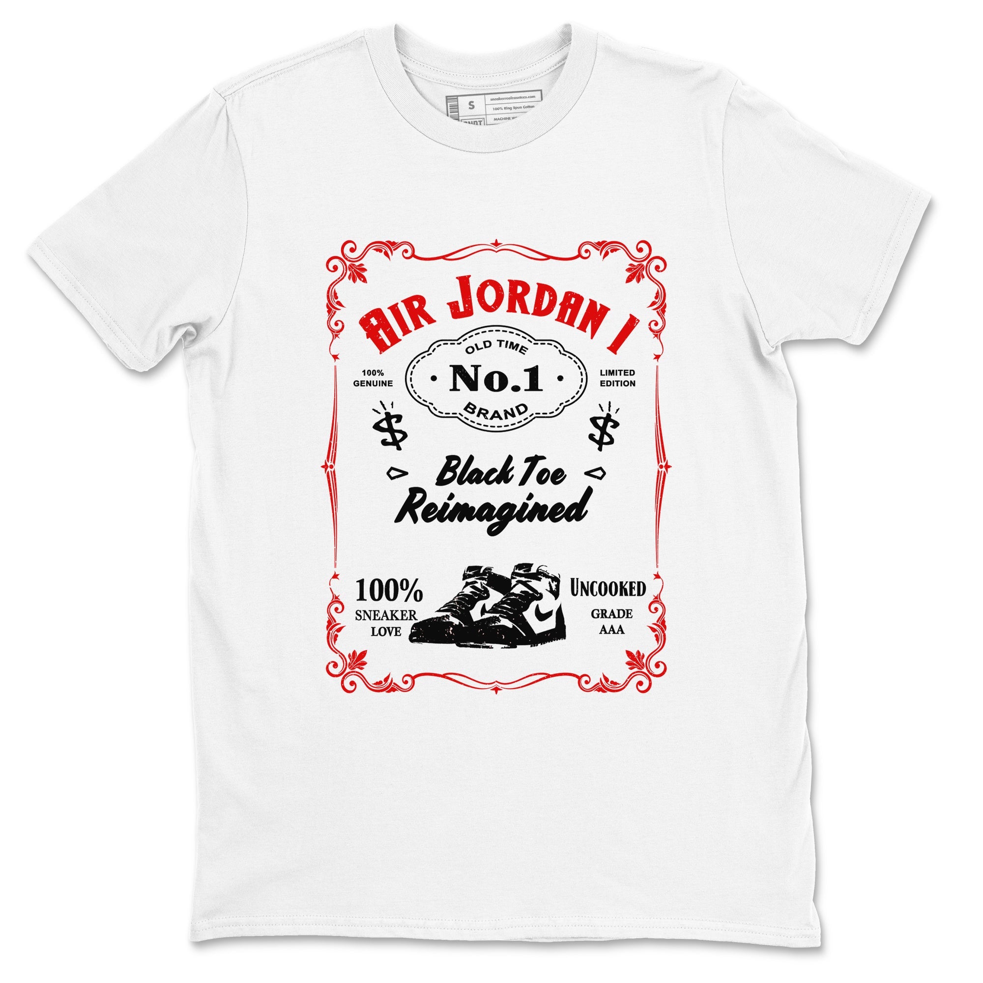 Air Jordan 1 High OG Black Toe Reimagined shirts to match jordans Sneaker Label sneaker match tees 1s Black Toe Reimagined Sneaker Shirts Drip Gear Zone streetwear brand White 2 unisex cotton tee