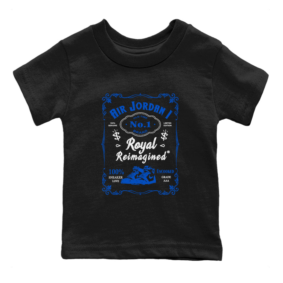 Jordan 1 High OG Royal Reimagined shirt to match jordans Sneaker Label sneaker tees Air Jordan 1 Royal Reimagined Drip Gear Zone Baby Toddler Black 2 T-Shirt