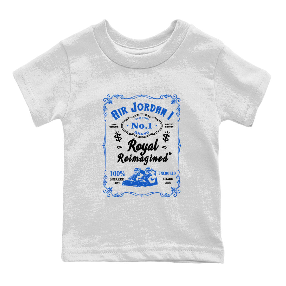 Jordan 1 High OG Royal Reimagined shirt to match jordans Sneaker Label sneaker tees Air Jordan 1 Royal Reimagined Drip Gear Zone Baby Toddler White 2 T-Shirt
