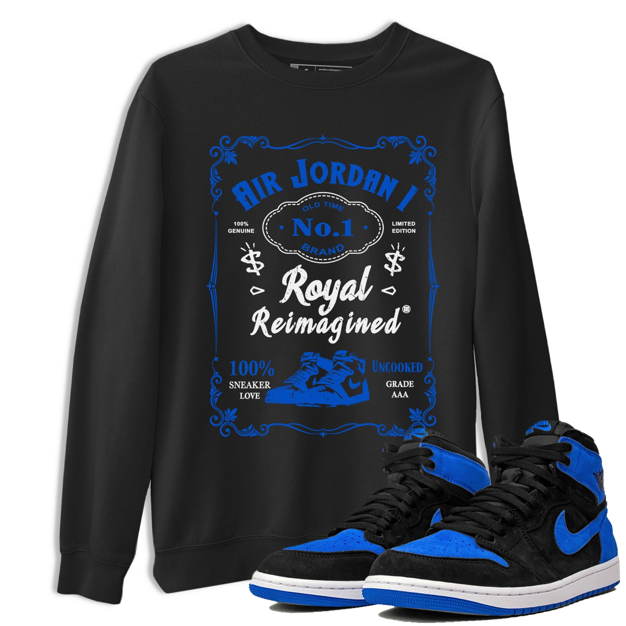 Jordan 1 High OG Royal Reimagined shirt to match jordans Sneaker Label sneaker tees Air Jordan 1 Royal Reimagined Drip Gear Zone Unisex Black 1 T-Shirt