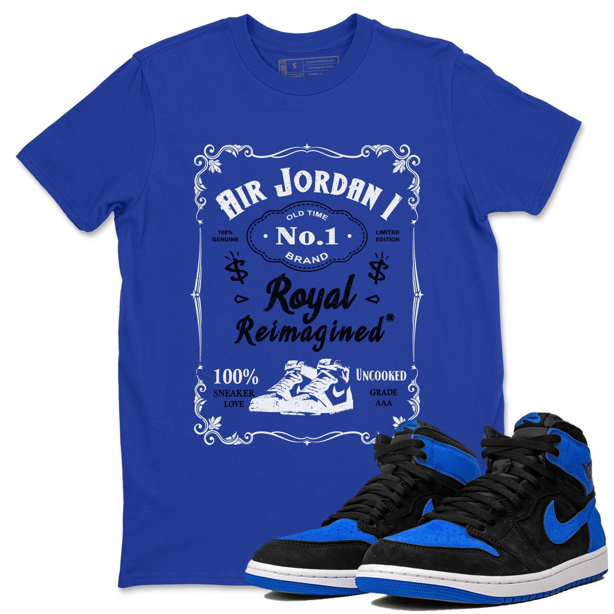 Jordan 1 High OG Royal Reimagined shirt to match jordans Sneaker Label sneaker tees Air Jordan 1 Royal Reimagined Drip Gear Zone Unisex Royal Blue 1 T-Shirt
