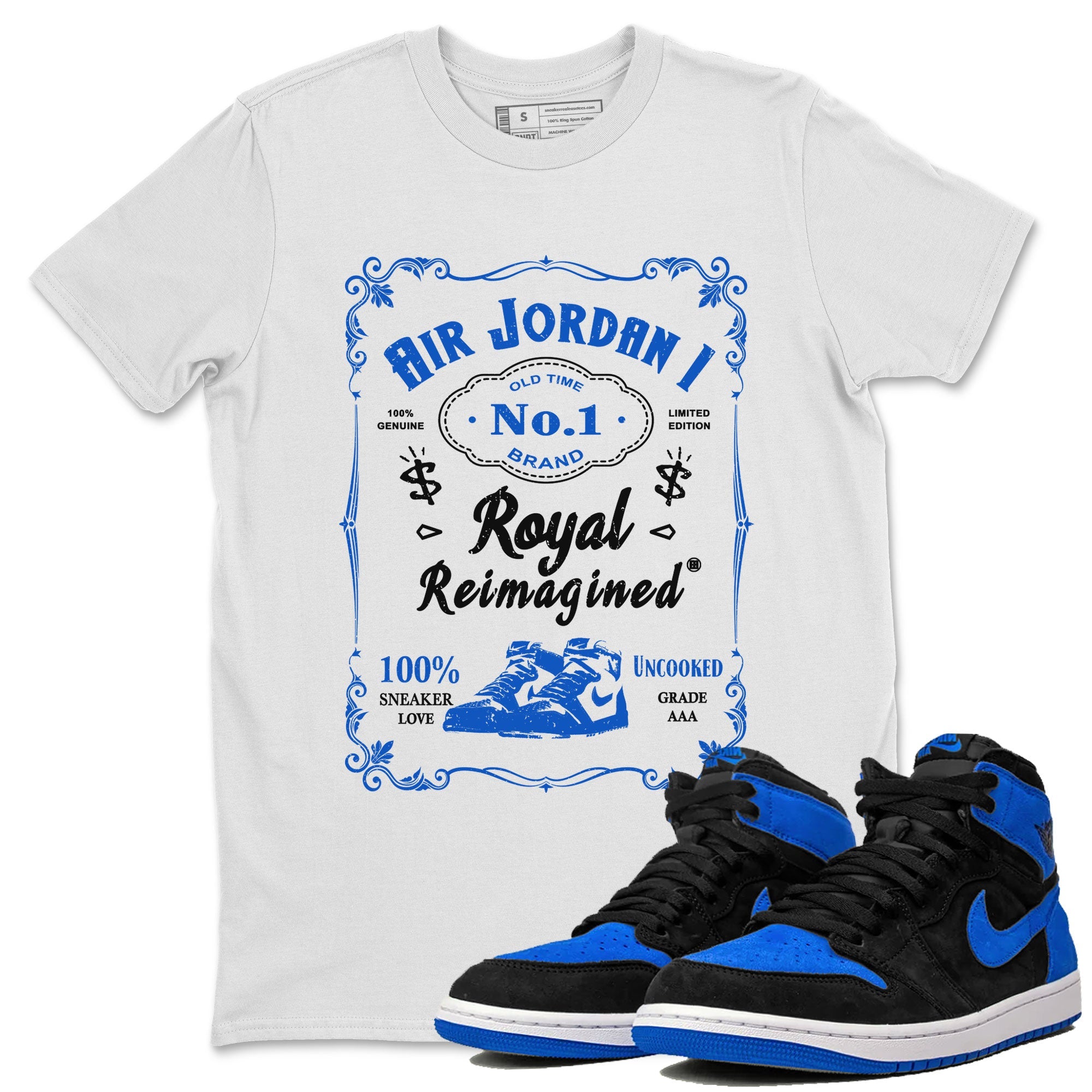 Jordan 1 High OG Royal Reimagined shirt to match jordans Sneaker Label sneaker tees Air Jordan 1 Royal Reimagined Drip Gear Zone Unisex White 1 T-Shirt