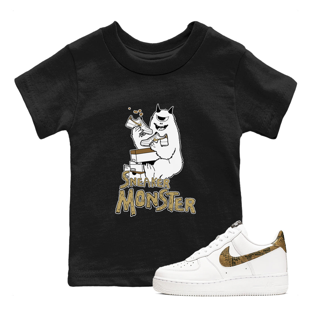 Air Force 1 Ivory Snake shirt to match jordans Sneaker Monster sneaker tees Air Force 1 Ivory Snake Drip Gear Zone baby toddler Black 1 cotton Shirt