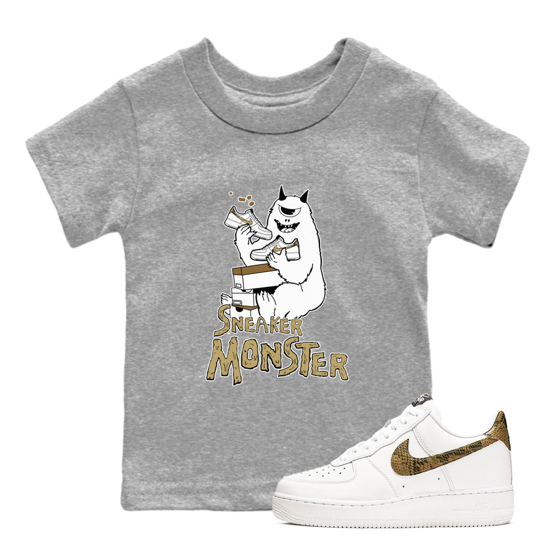 Air Force 1 Ivory Snake shirt to match jordans Sneaker Monster sneaker tees Air Force 1 Ivory Snake Drip Gear Zone baby toddler Heather Grey 1 cotton Shirt