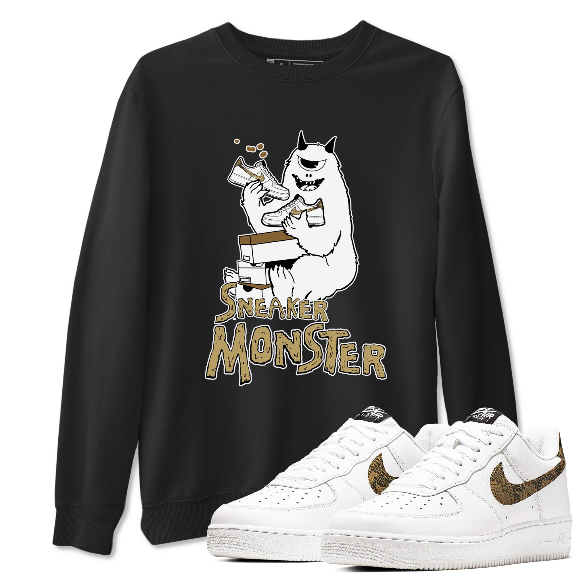 Air Force 1 Ivory Snake shirt to match jordans Sneaker Monster sneaker tees Air Force 1 Ivory Snake Drip Gear Zone unisex cotton Black 1 crew neck shirt