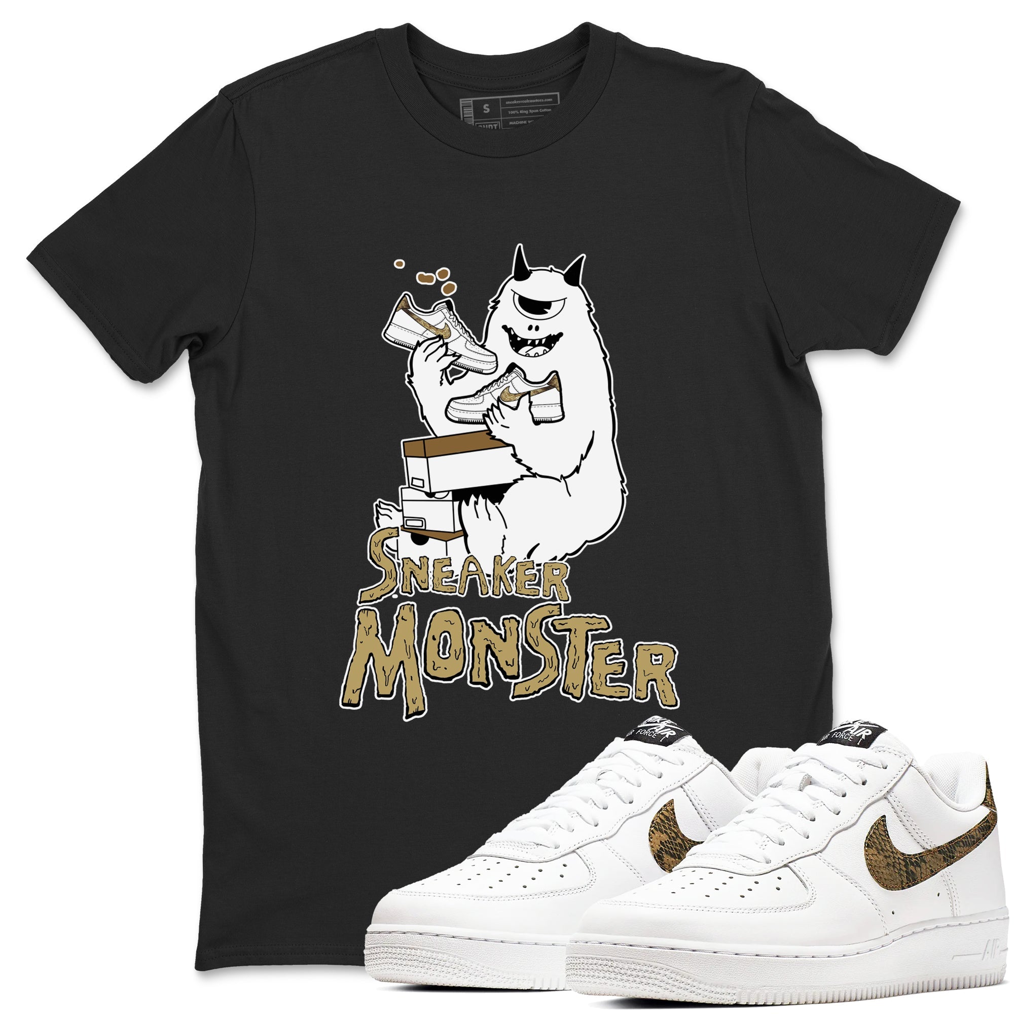 Air Force 1 Ivory Snake shirt to match jordans Sneaker Monster sneaker tees Air Force 1 Ivory Snake Drip Gear Zone unisex cotton Black 1 crew neck shirt