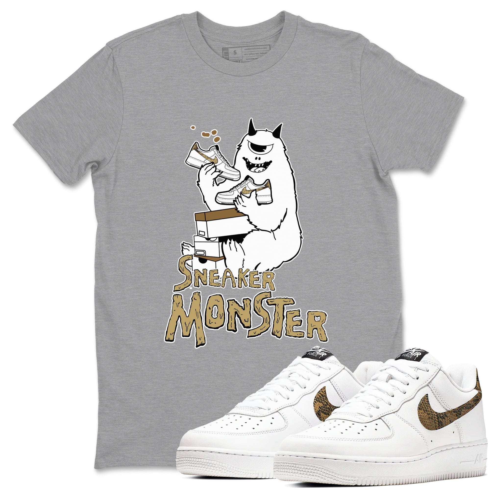 Air Force 1 Ivory Snake shirt to match jordans Sneaker Monster sneaker tees Air Force 1 Ivory Snake Drip Gear Zone unisex cotton Heather Grey 1 crew neck shirt