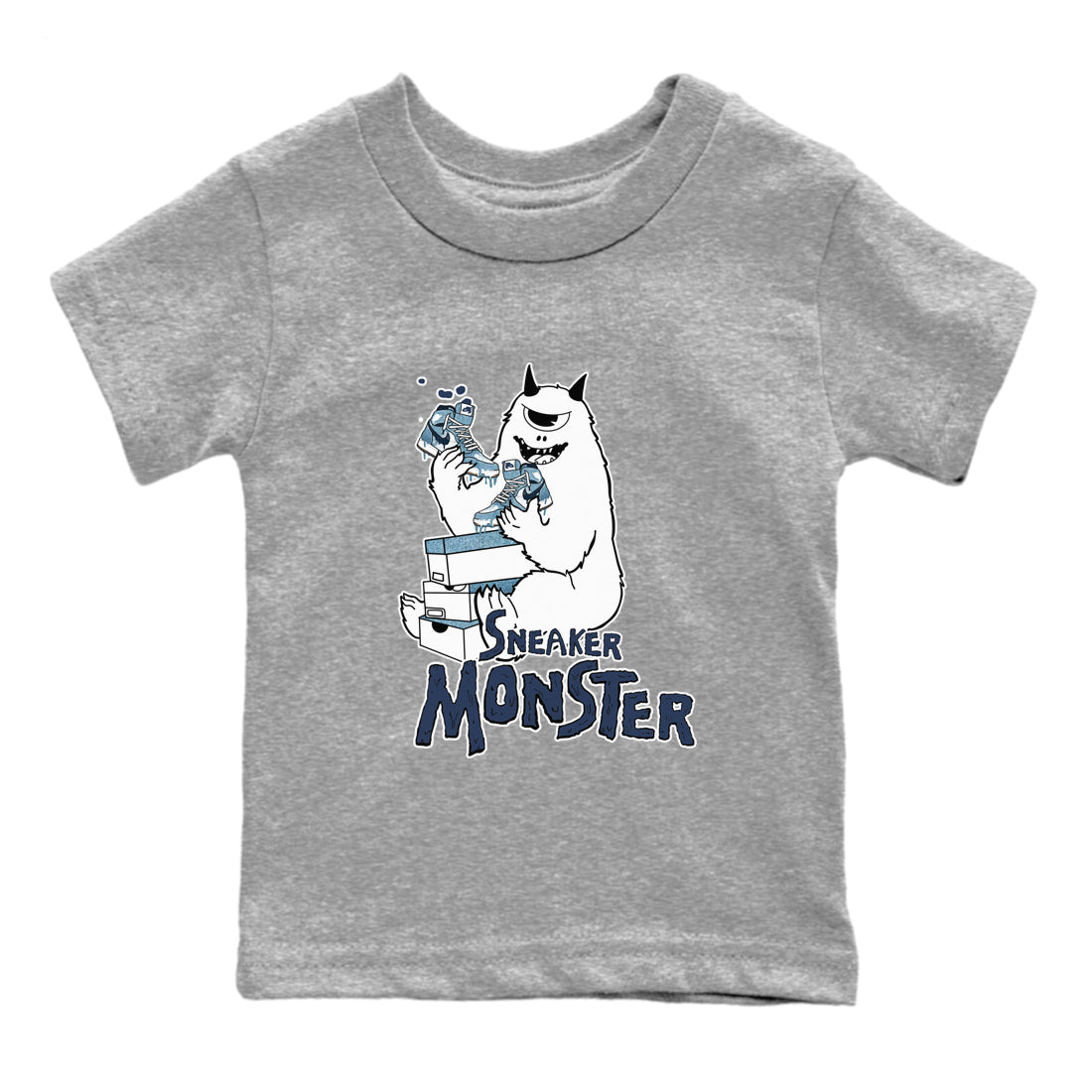1s Denim shirts to match jordans Sneaker Monster sneaker match tees Air Jordan 1 Denim Drip Gear Zone streetwear brand Baby and Youth Heather Grey 2 cotton tee