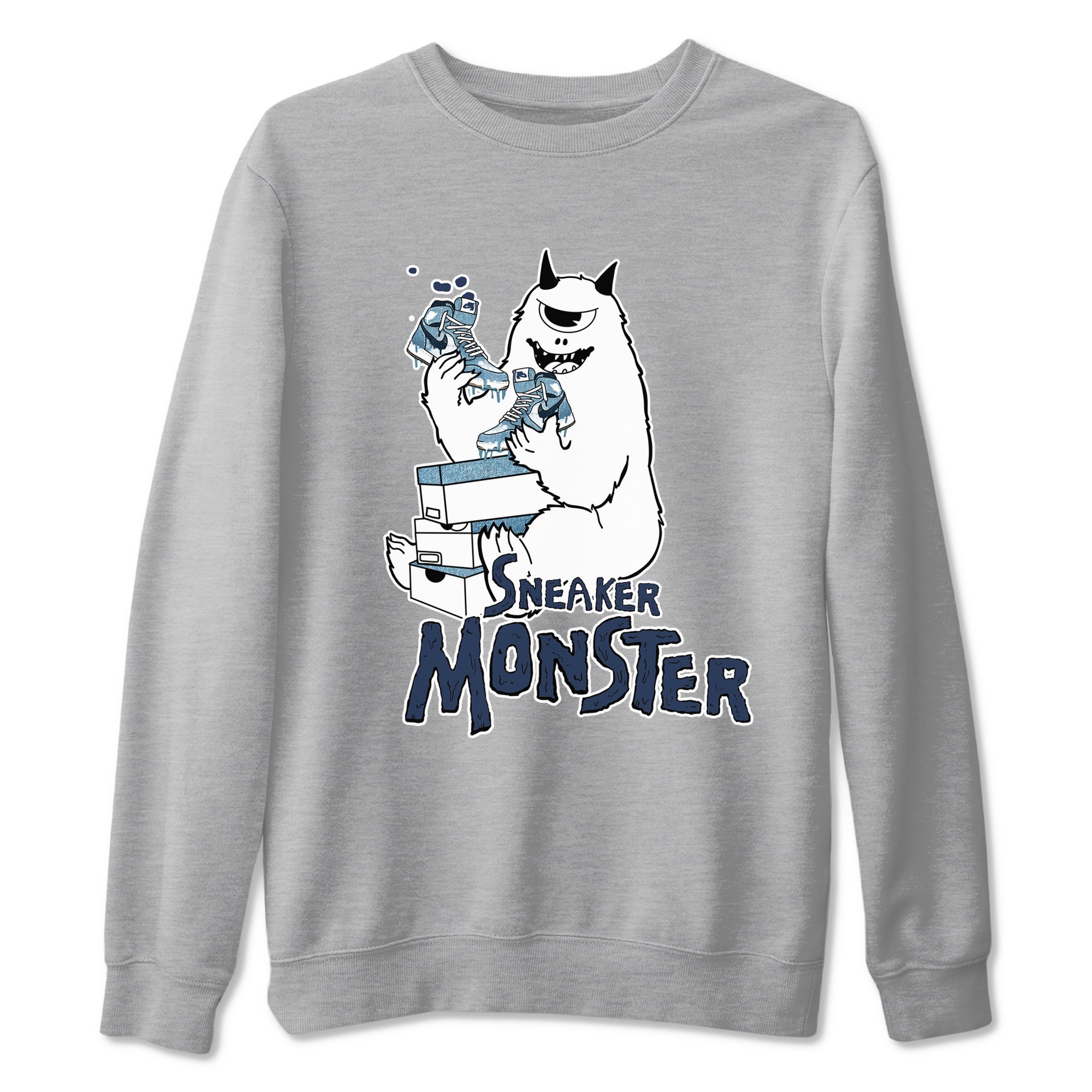 1s Denim shirts to match jordans Sneaker Monster sneaker match tees Air Jordan 1 Denim Drip Gear Zone streetwear brand Heather Grey 2 unisex cotton tee