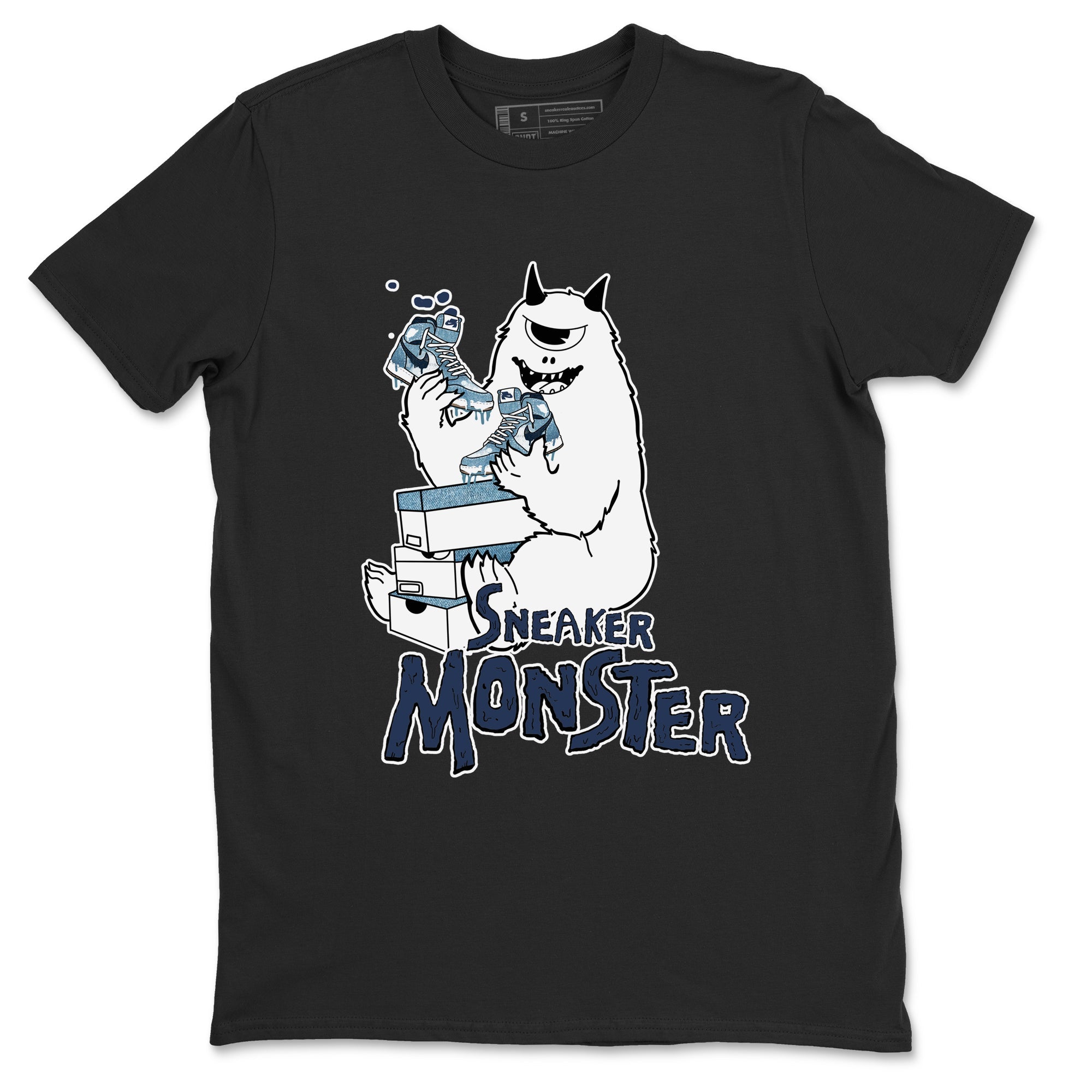 1s Denim shirts to match jordans Sneaker Monster sneaker match tees Air Jordan 1 Denim Drip Gear Zone streetwear brand Black 2 unisex cotton tee