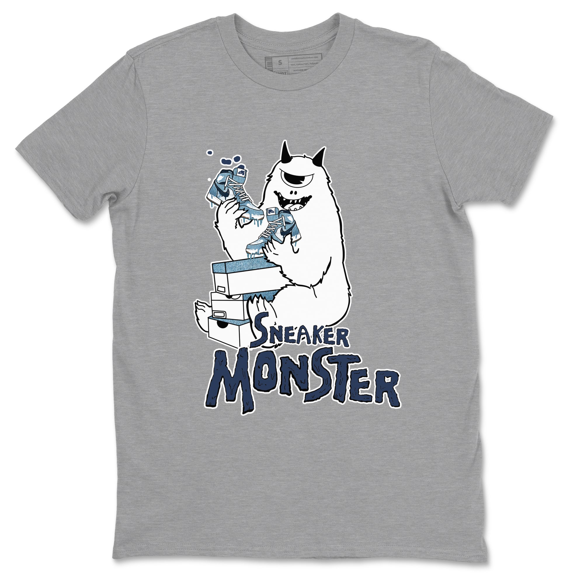 1s Denim shirts to match jordans Sneaker Monster sneaker match tees Air Jordan 1 Denim Drip Gear Zone streetwear brand Heather Grey 2 unisex cotton tee
