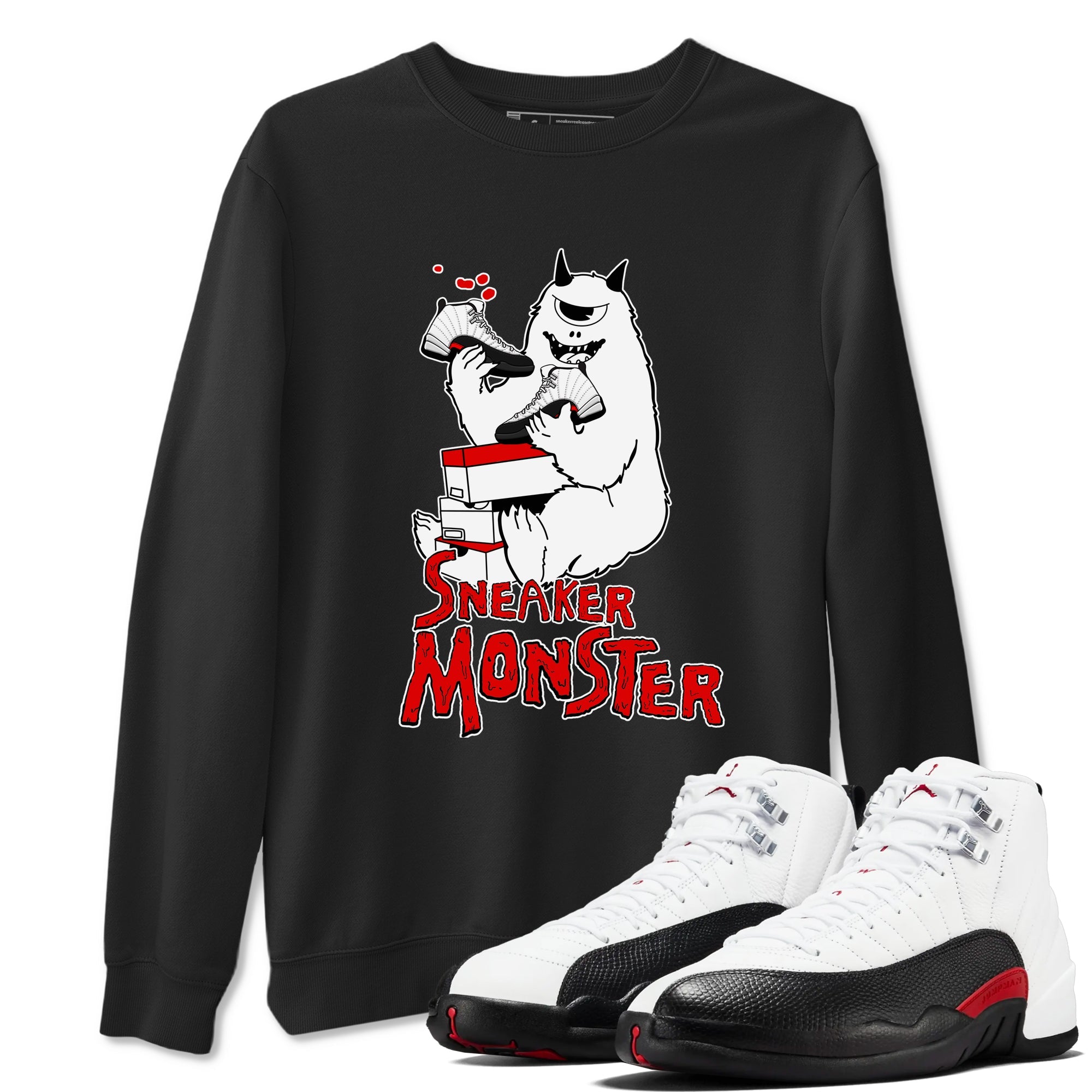 Air Jordan 12 Retro Taxi Flip shirts to match jordans Sneaker Monster sneaker match tees 12s Red Taxi Drip Gear Zone unisex cotton Black 1 crew neck shirt