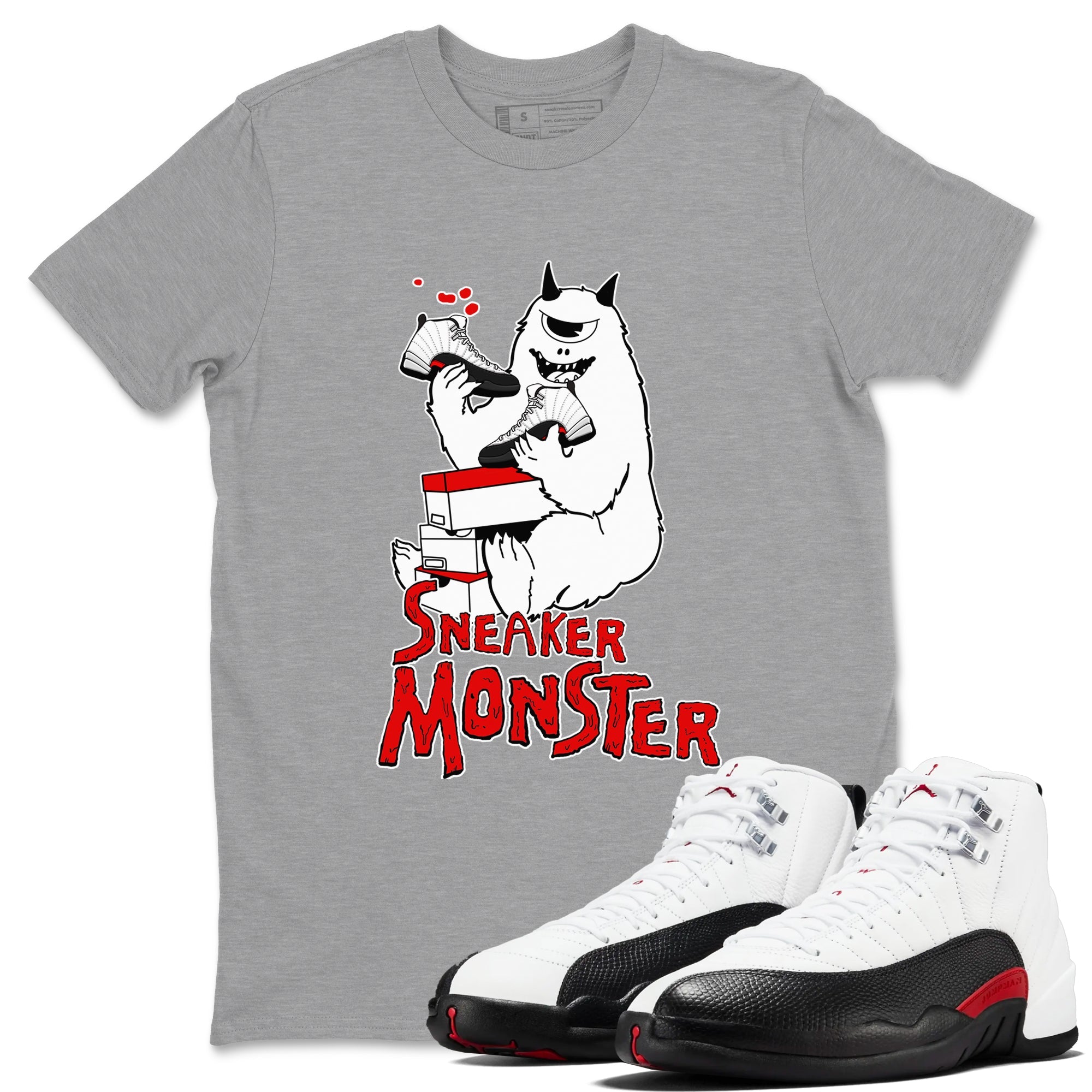 Air Jordan 12 Retro Taxi Flip shirts to match jordans Sneaker Monster sneaker match tees 12s Red Taxi Drip Gear Zone unisex cotton Heather Grey 1 crew neck shirt