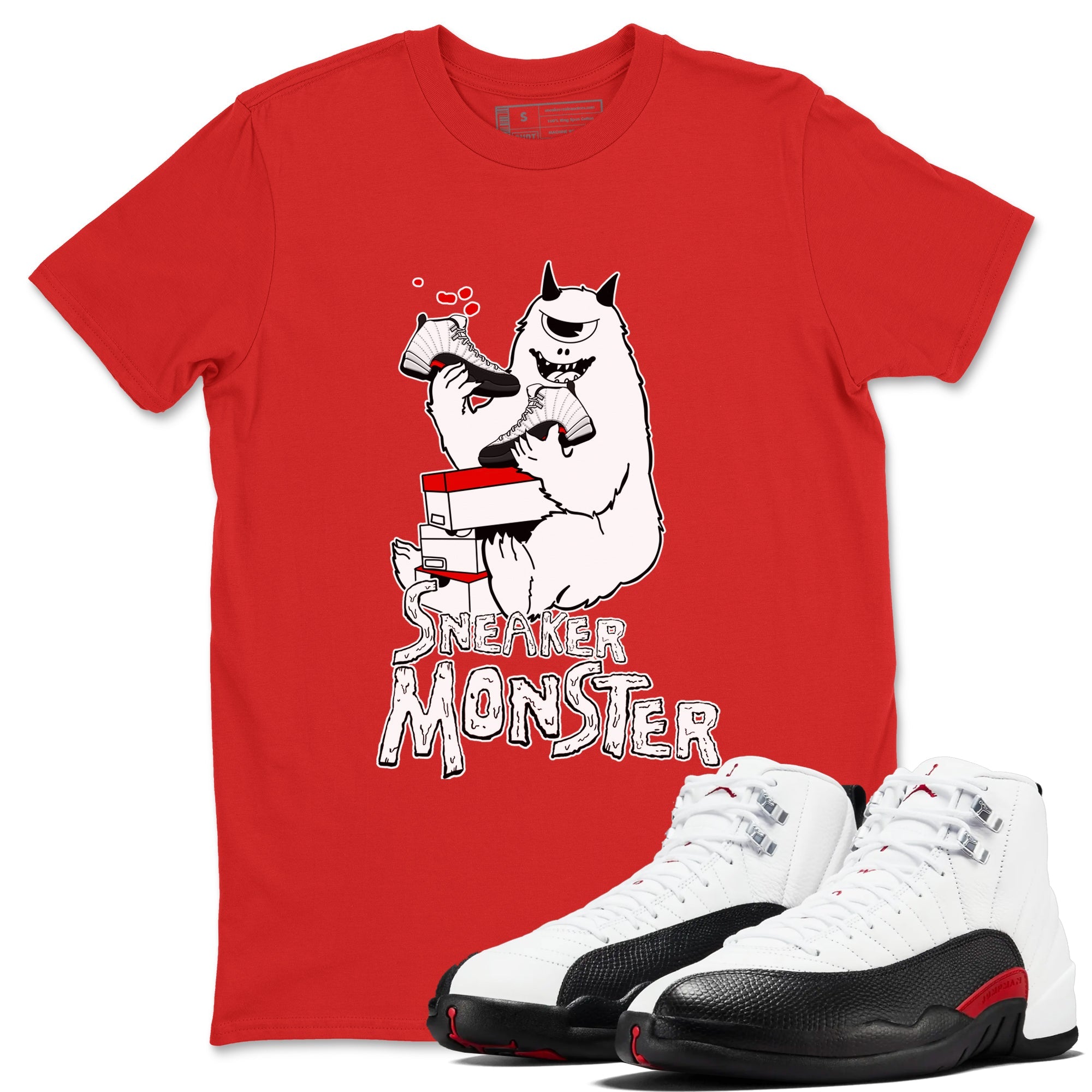 Air Jordan 12 Retro Taxi Flip shirts to match jordans Sneaker Monster sneaker match tees 12s Red Taxi Drip Gear Zone unisex cotton Red 1 crew neck shirt
