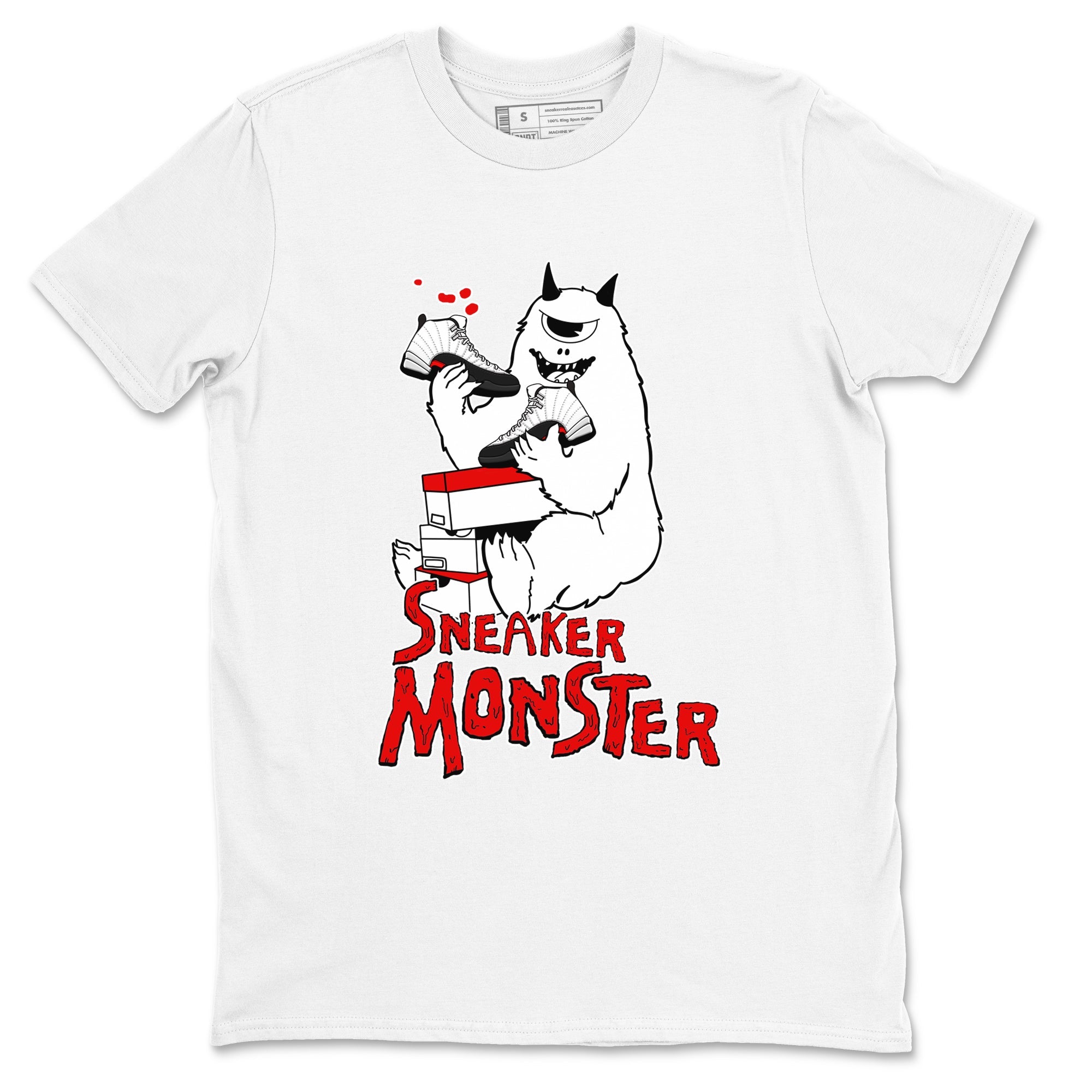 Air Jordan 12 Retro Taxi Flip shirts to match jordans Sneaker Monster sneaker match tees 12s Red Taxi Drip Gear Zone unisex cotton White 2 crew neck shirt