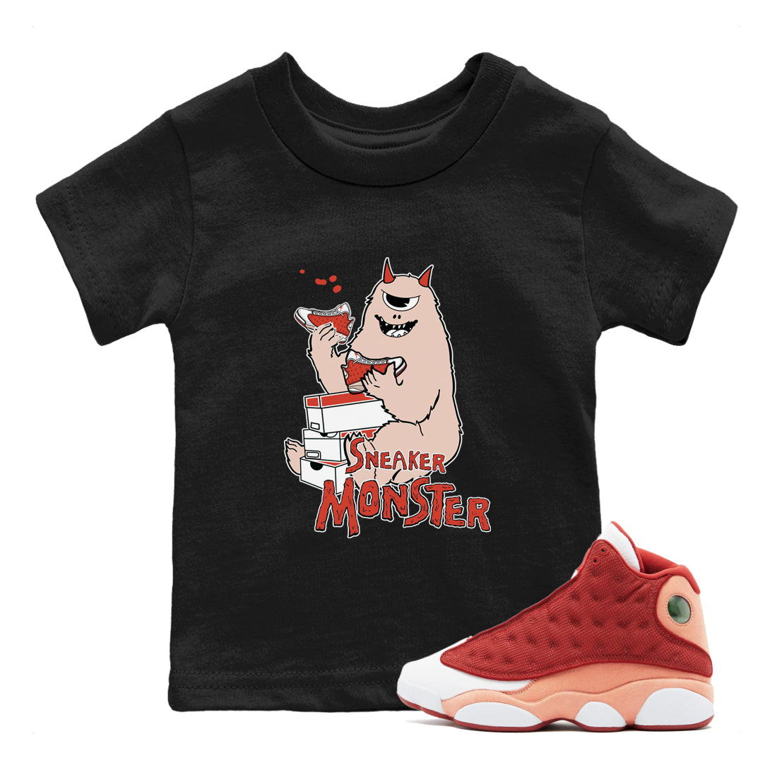 13s Dune Red shirts to match jordans Sneaker Monster sneaker match tees Air Jordan 13 Dune Red Drip Gear Zone streetwear brand Baby and Youth Black 1 cotton tee