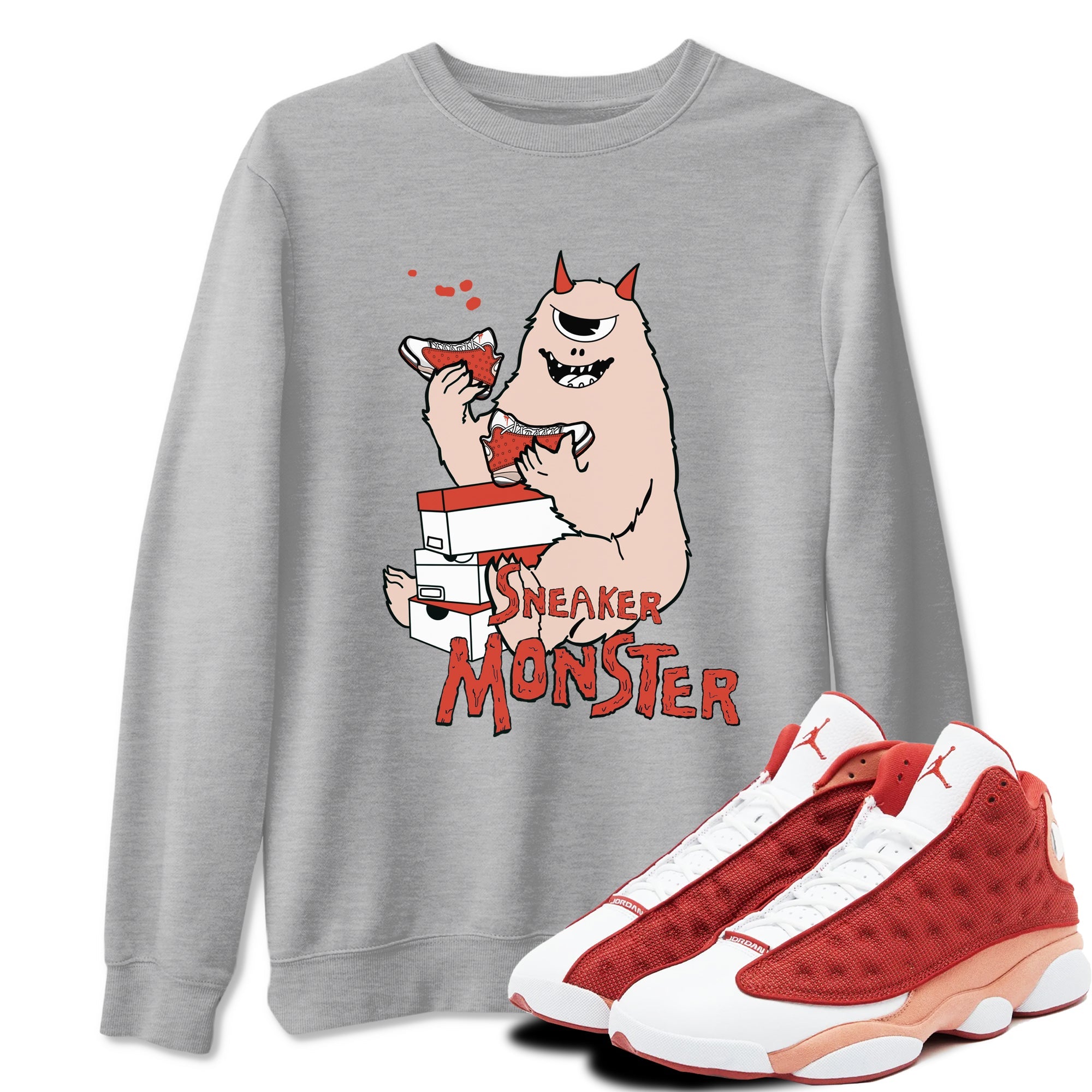 13s Dune Red shirts to match jordans Sneaker Monster sneaker match tees Air Jordan 13 Dune Red Drip Gear Zone streetwear brand Heather Grey 1 unisex cotton tee