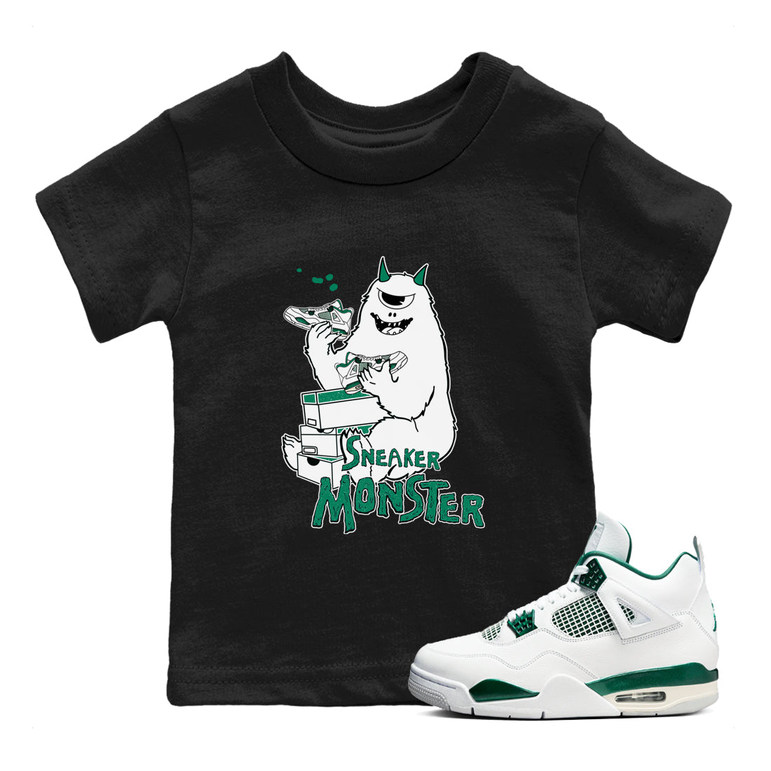 4s Oxidized Green shirts to match jordans Sneaker Monster sneaker match tees Air Jordan 4 Oxidized Green Drip Gear Zone streetwear brand Baby and Youth Black 1 cotton tee