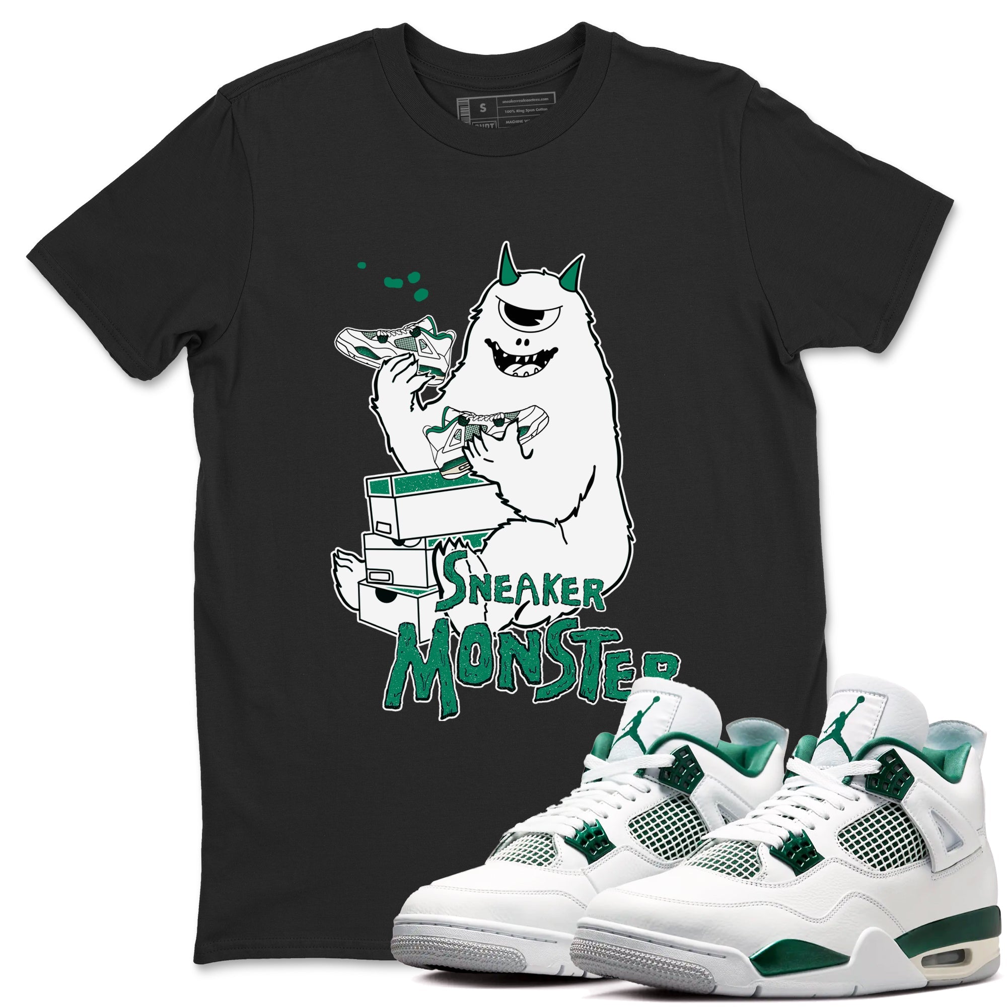 4s Oxidized Green shirts to match jordans Sneaker Monster sneaker match tees Air Jordan 4 Oxidized Green Drip Gear Zone streetwear brand Black 1 unisex cotton tee