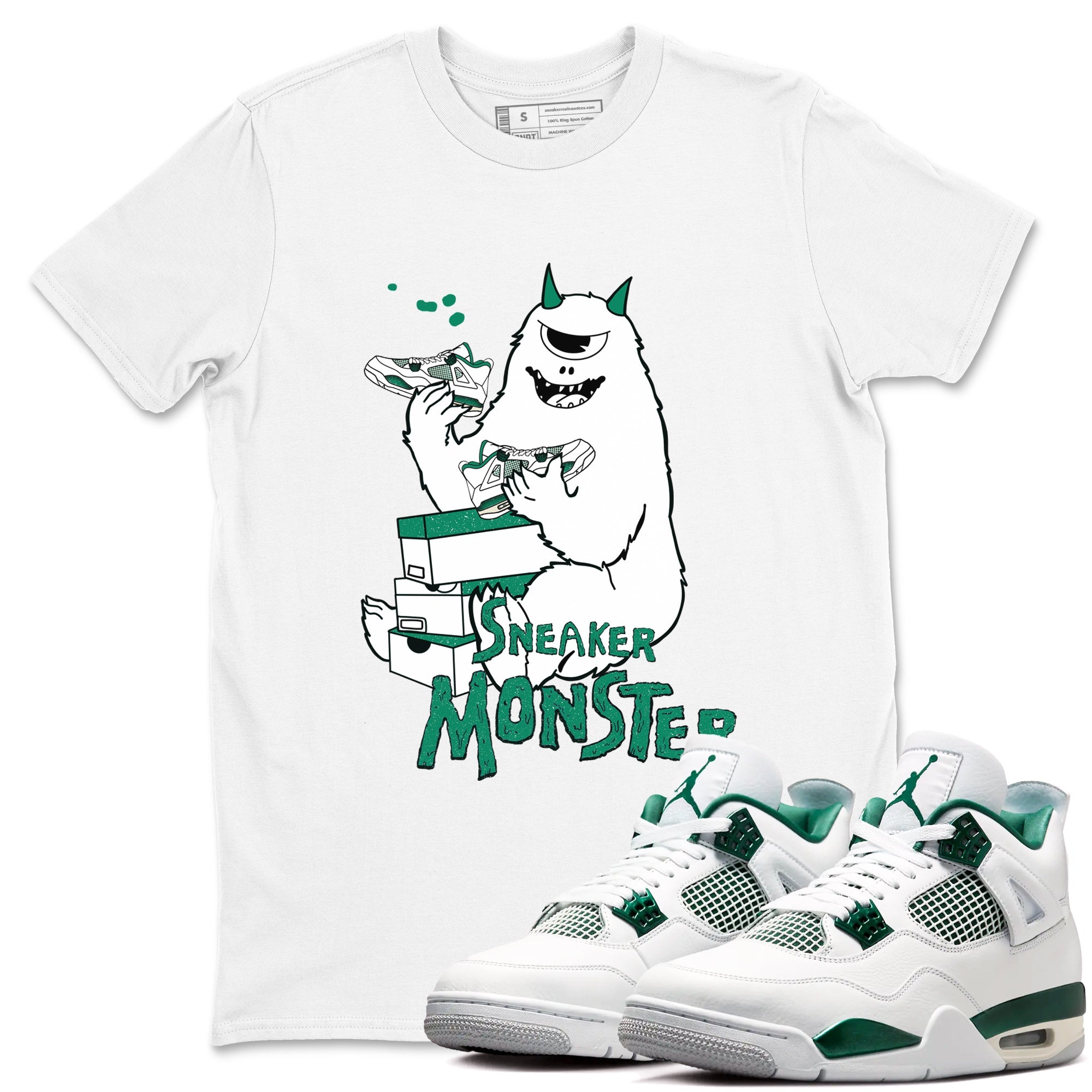 4s Oxidized Green shirts to match jordans Sneaker Monster sneaker match tees Air Jordan 4 Oxidized Green Drip Gear Zone streetwear brand White 1 unisex cotton tee