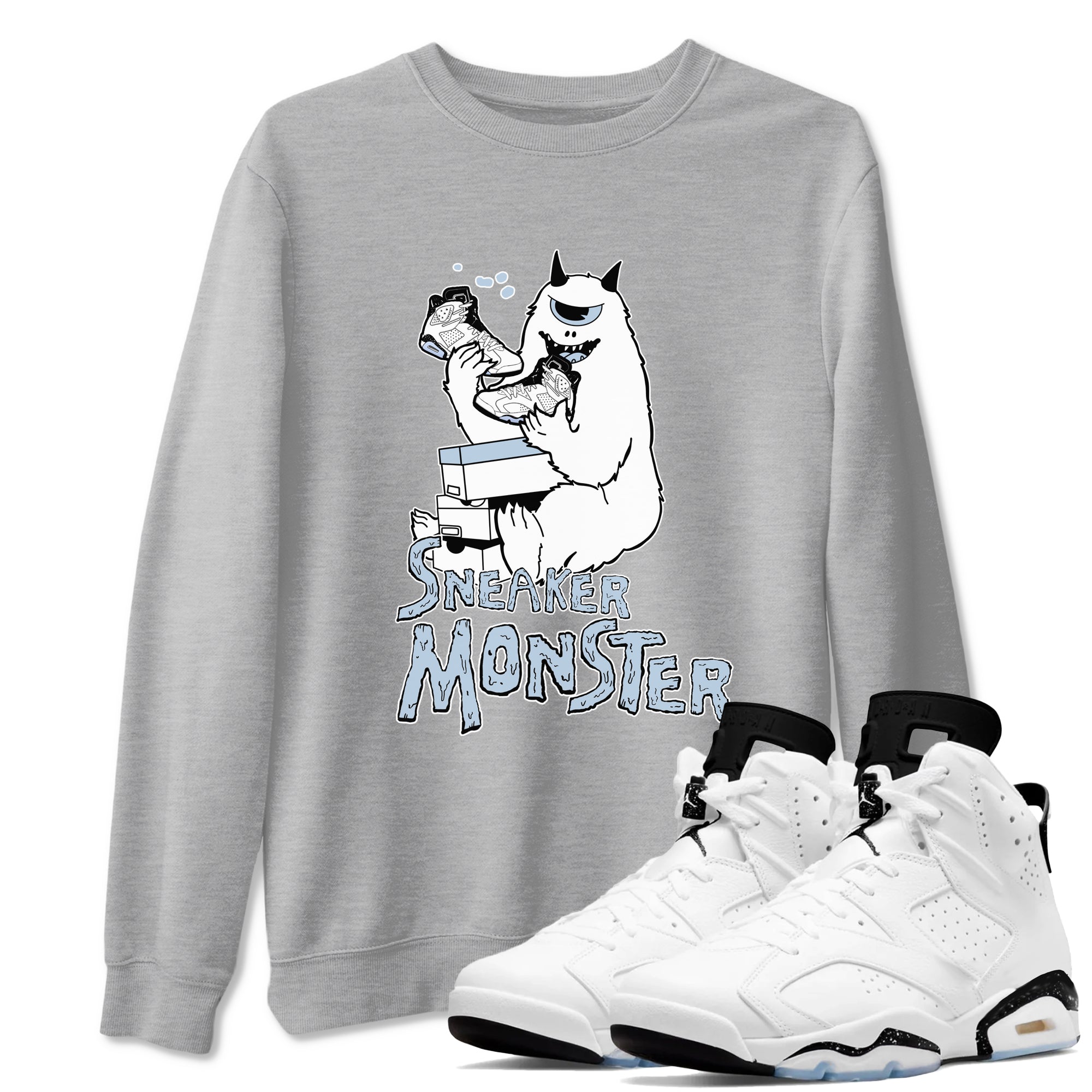 Air Jordan 6 Reverse Cookies shirts to match jordans Sneaker Monster sneaker match tees Air Jordan 6 Reverse Cookies Drip Gear Zone unisex cotton Heather Grey 1 crew neck shirt