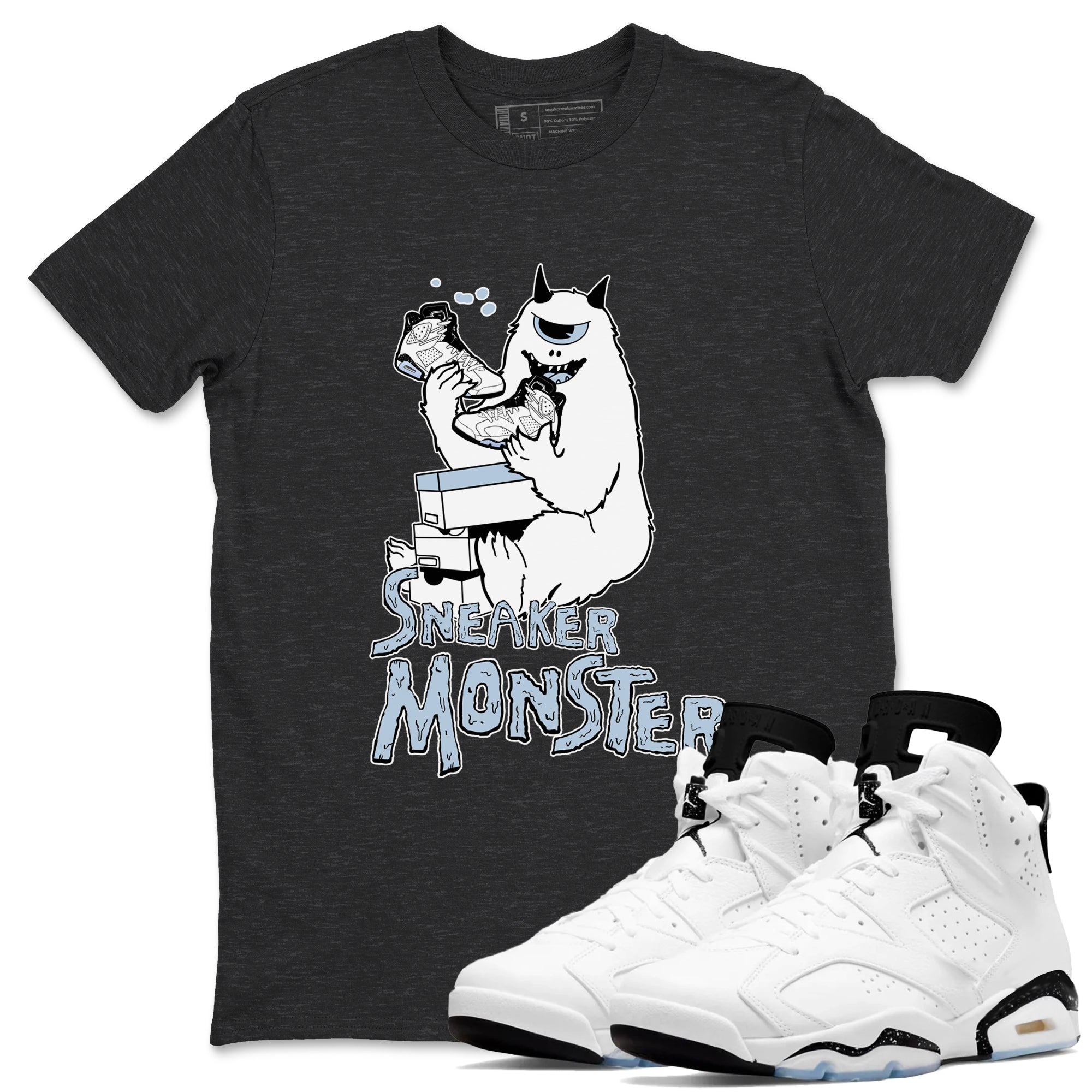 Air Jordan 6 White Black shirts to match jordans Sneaker Monster sneaker match tees Air Jordan 6 White Black Drip Gear Zone unisex cotton Charcoal Heather 1 crew neck shirt