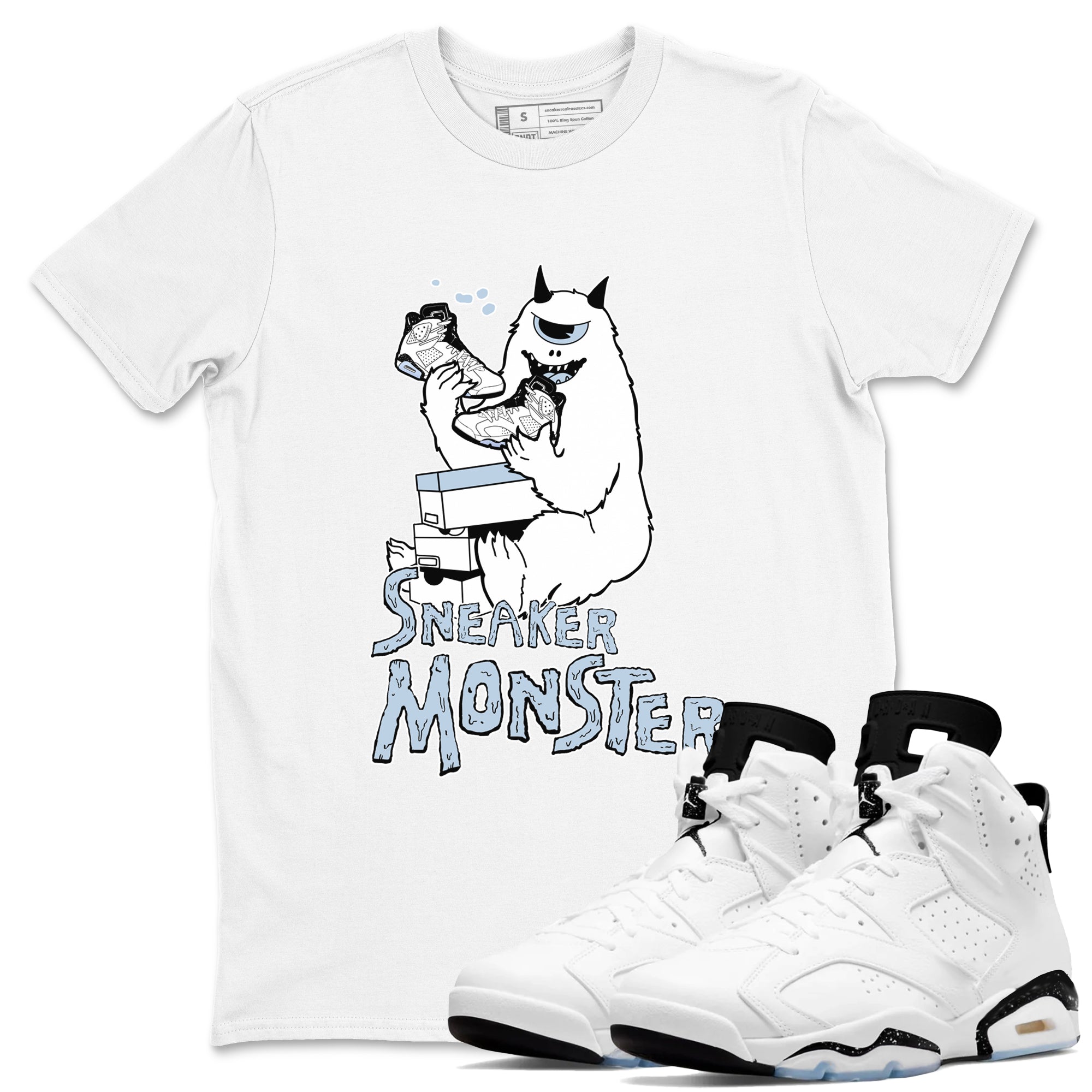 Air Jordan 6 White Black shirts to match jordans Sneaker Monster sneaker match tees Air Jordan 6 White Black Drip Gear Zone unisex cotton White 1 crew neck shirt