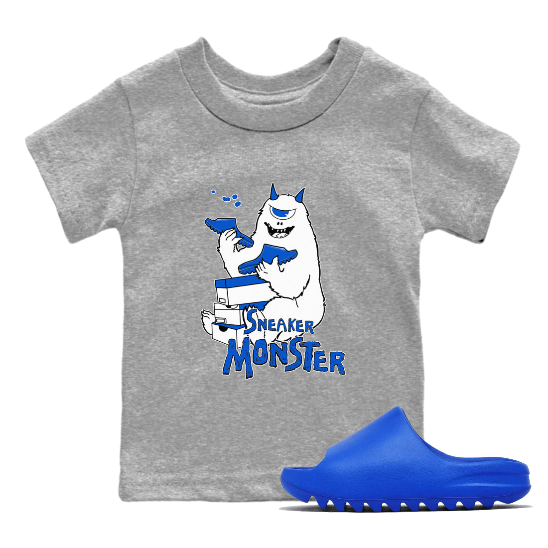 Yeezy Slide Azure shirts to match jordans Sneaker Monster sneaker match tees Yeezy Slide Azure Drip Gear Zone streetwear brand Baby and Youth Heather Grey 1 cotton tee