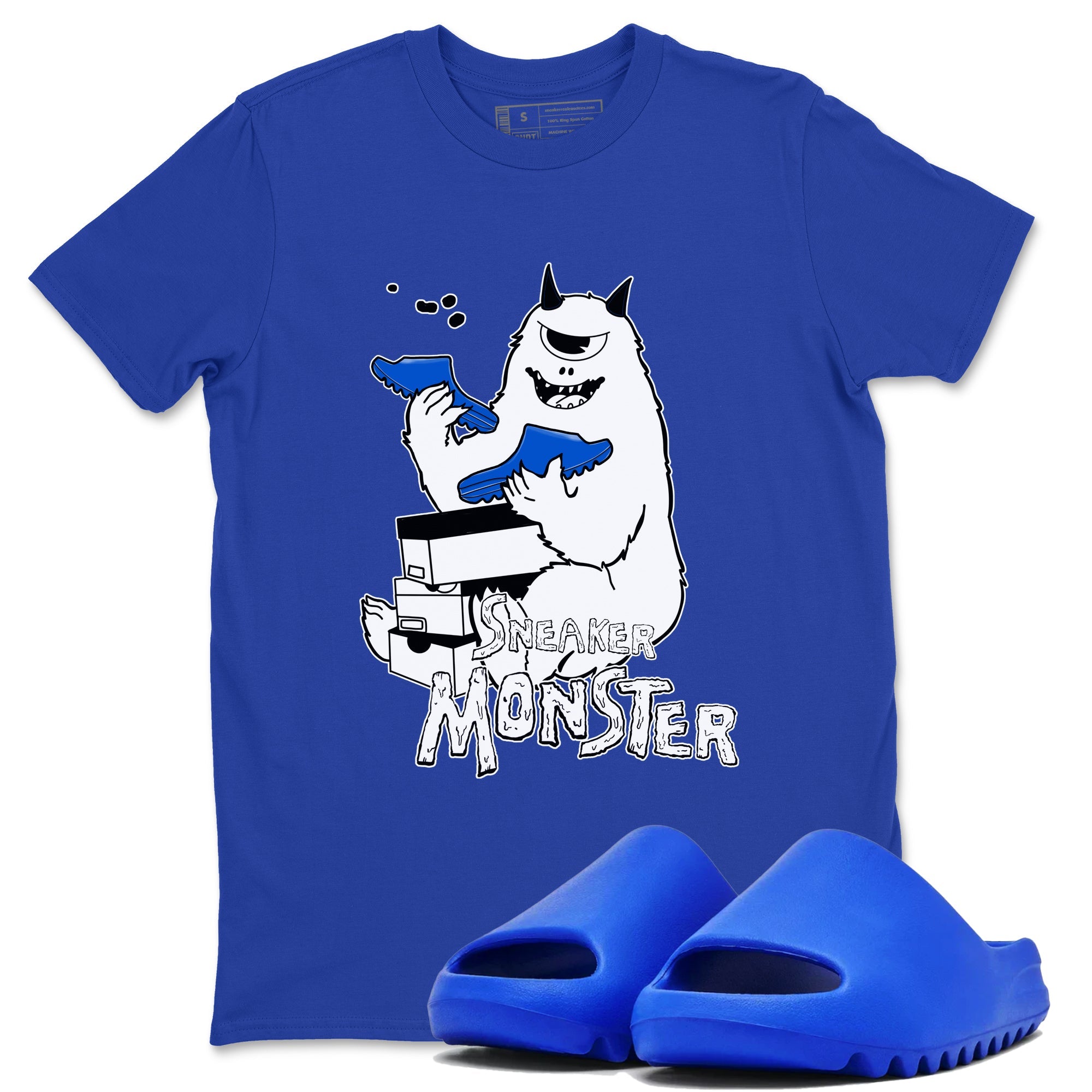 Yeezy Slide Azure shirts to match jordans Sneaker Monster sneaker match tees Yeezy Slide Azure Drip Gear Zone streetwear brand Royal Blue 1 unisex cotton tee