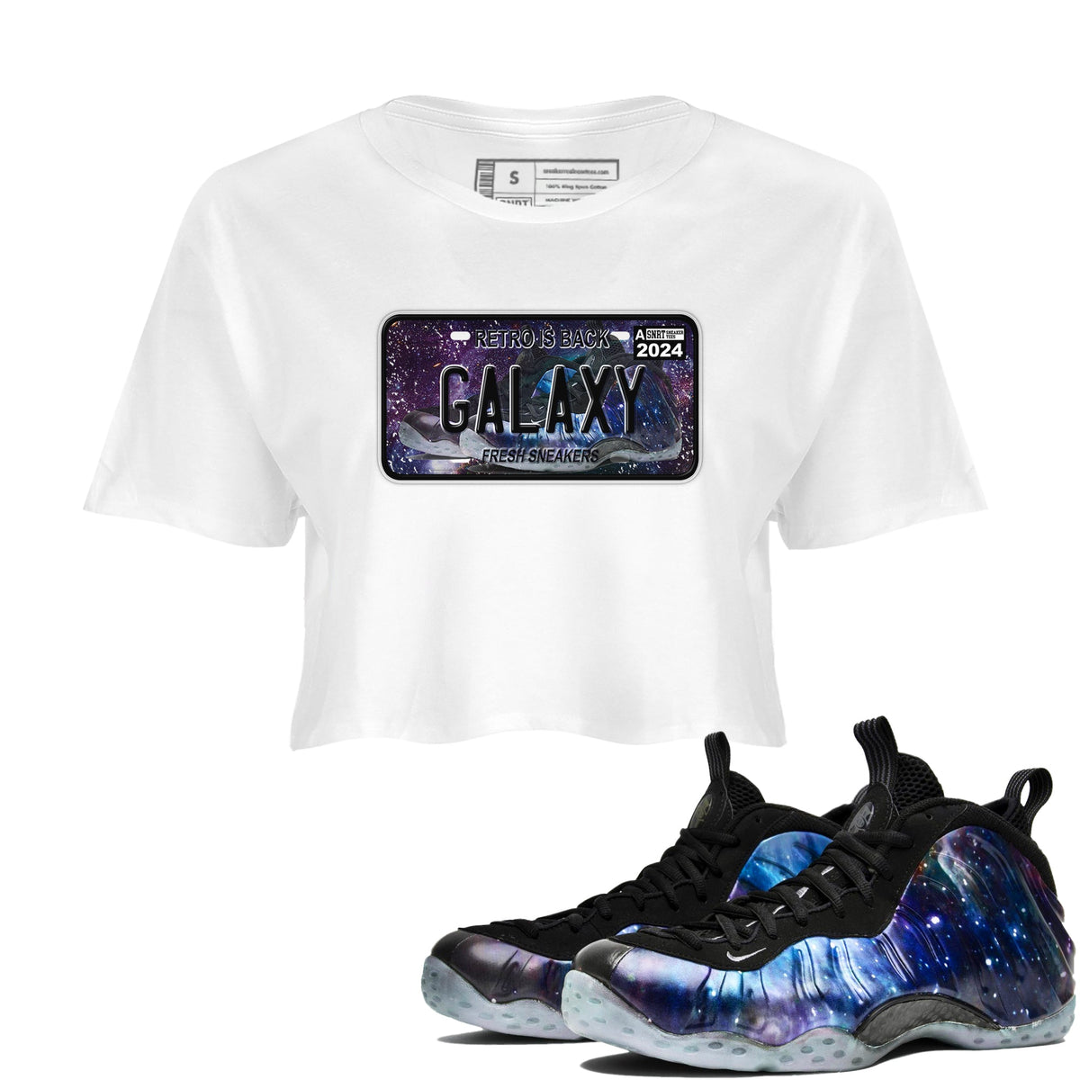 Air Foamposite One Galaxy shirts to match jordans Sneaker Plate sneaker match tees Air Foamposite One Galaxy Drip Gear Zone unisex cotton White 1 Crop Shirts