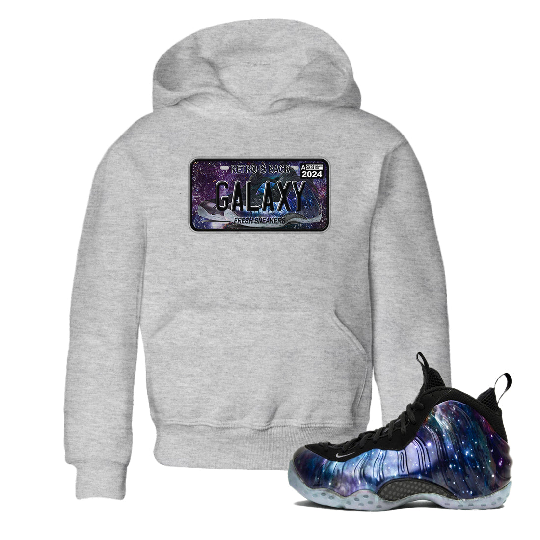 Air Foamposite One Galaxy shirts to match jordans Sneaker Plate sneaker match tees Air Foamposite One Galaxy Drip Gear Zone Youth Baby Heather Grey 1 crew neck shirts
