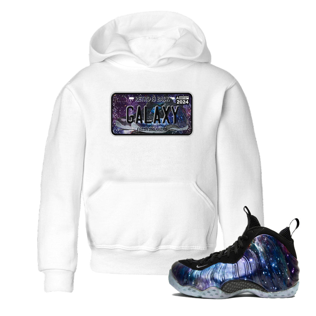 Air Foamposite One Galaxy shirts to match jordans Sneaker Plate sneaker match tees Air Foamposite One Galaxy Drip Gear Zone Youth Baby White 1 crew neck shirts