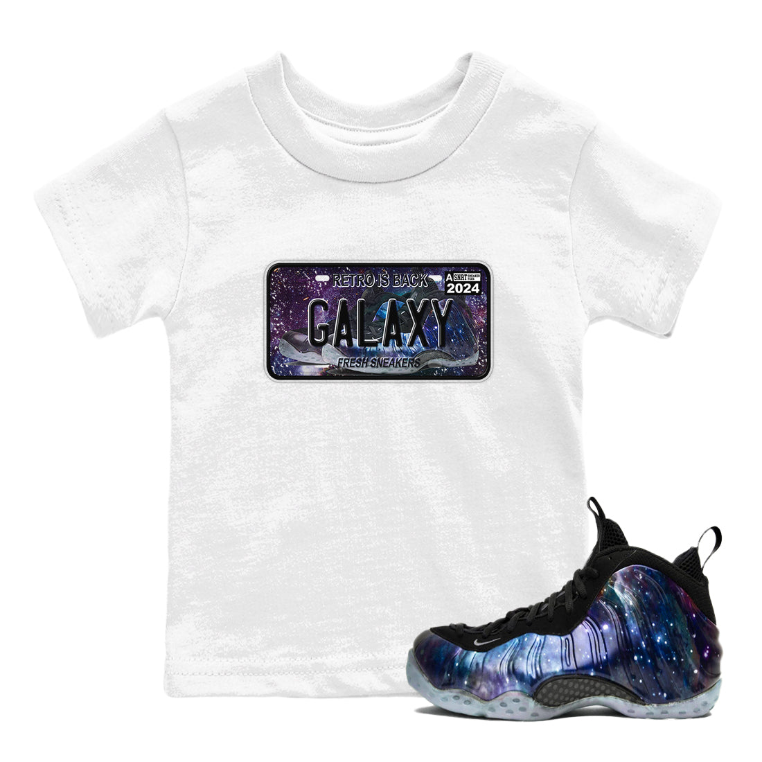 Air Foamposite One Galaxy shirts to match jordans Sneaker Plate sneaker match tees Air Foamposite One Galaxy Drip Gear Zone Youth Baby White 1 crew neck shirts