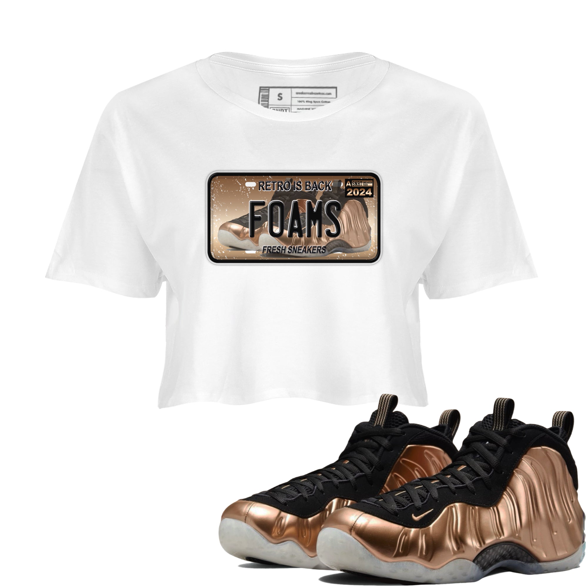 Air Foamposite One Metallic Copper shirts to match jordans Sneaker Plate sneaker match tees Foams One Metallic Copper match shoes to clothes Drip Gear Zone unisex cotton White 1 crop tee