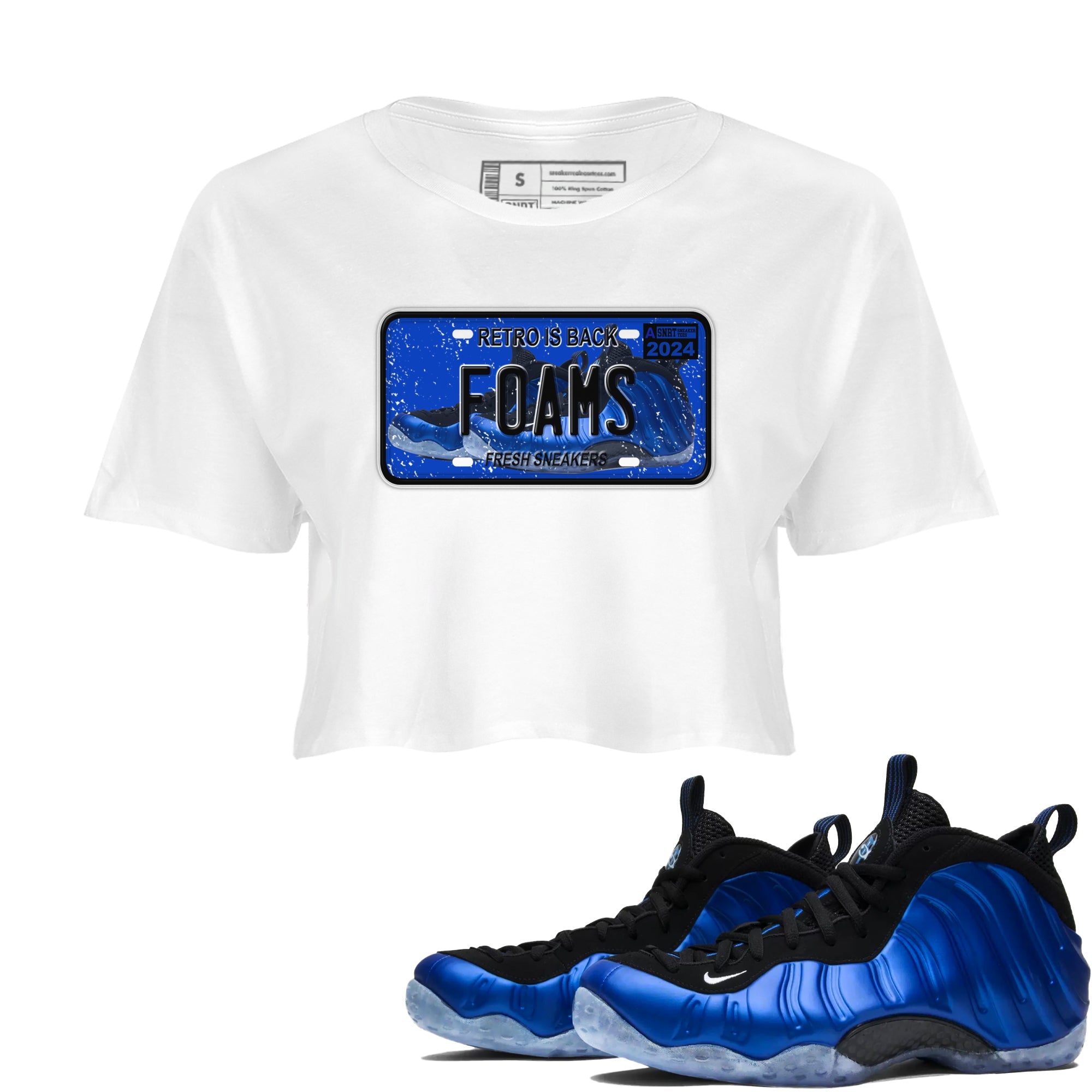 Foams One Royal shirts to match jordans Sneaker Plate sneaker match tees Air Foamposite One Royal match shoes to clothes Drip Gear Zone unisex cotton White 1 crop tee