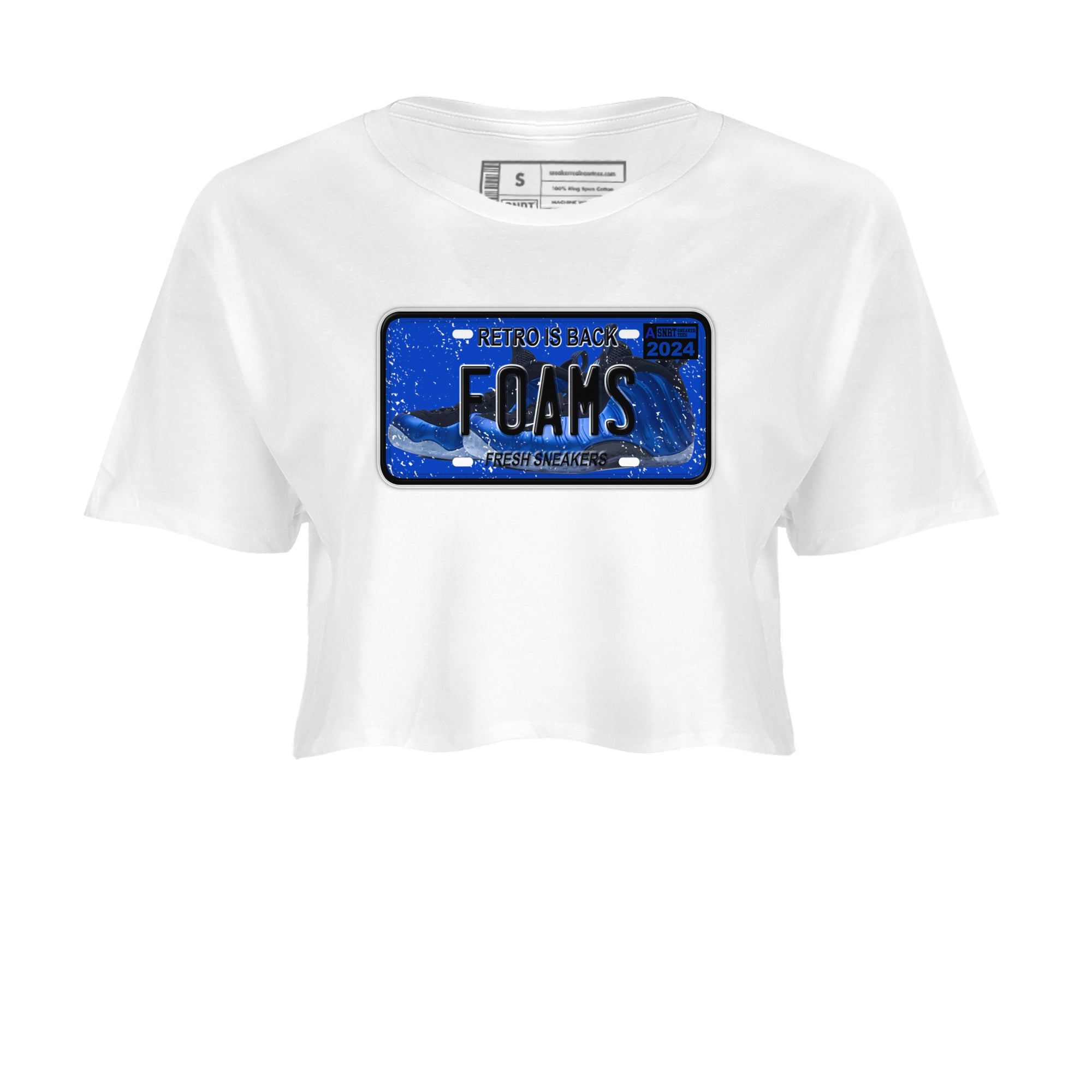 Foams One Royal shirts to match jordans Sneaker Plate sneaker match tees Air Foamposite One Royal match shoes to clothes Drip Gear Zone unisex cotton White 2 crop tee