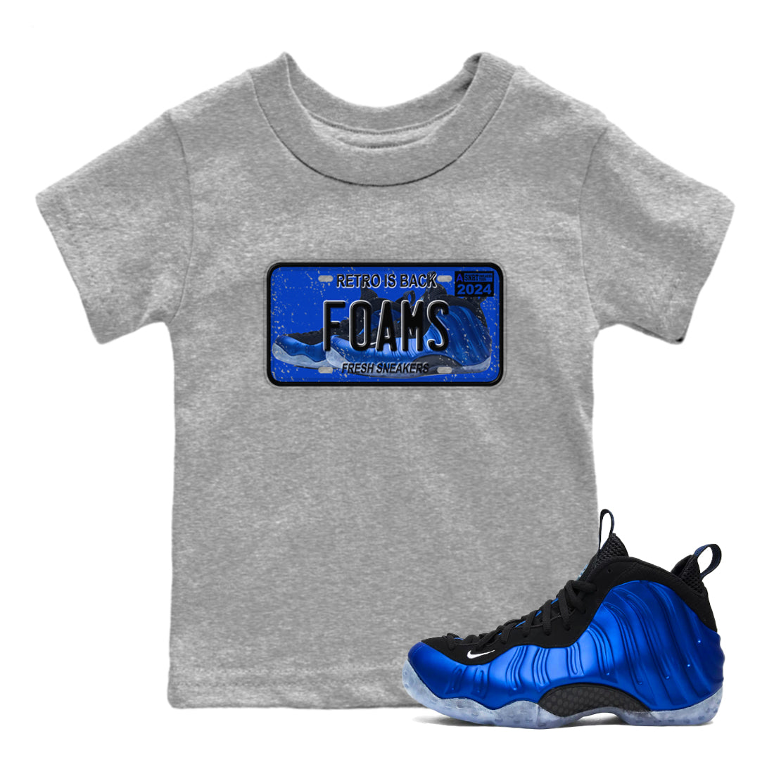 Foams One Royal shirts to match jordans Sneaker Plate sneaker match tees Air Foamposite One Royal match shoes to clothes Drip Gear Zone Youth Baby Heather Grey 1 tee