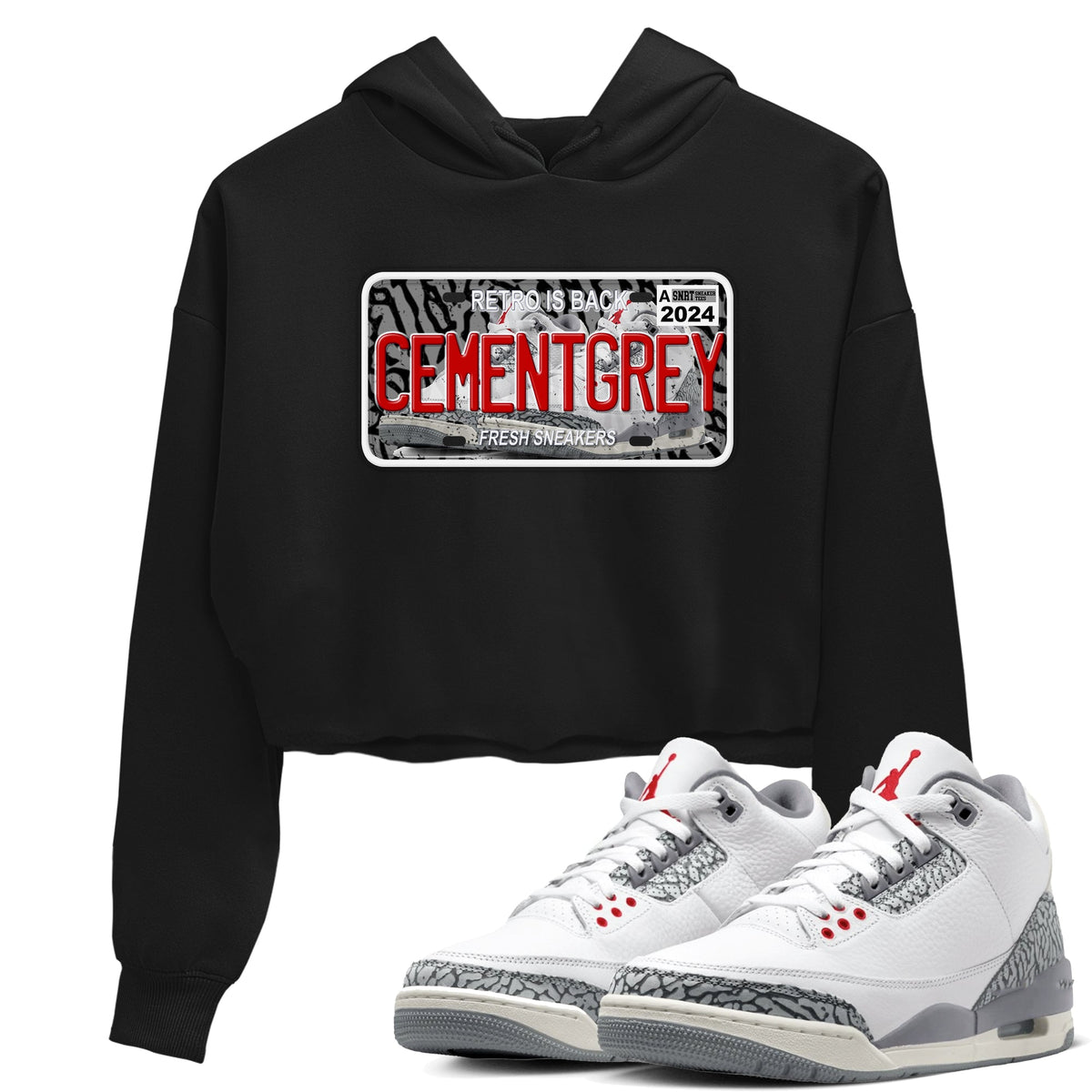 3s Cement Grey shirts to match jordans Sneaker Plate sneaker match tees Air Jordan 3 Cement Grey Drip Gear Zone unisex cotton Black 1 Crop Shirts