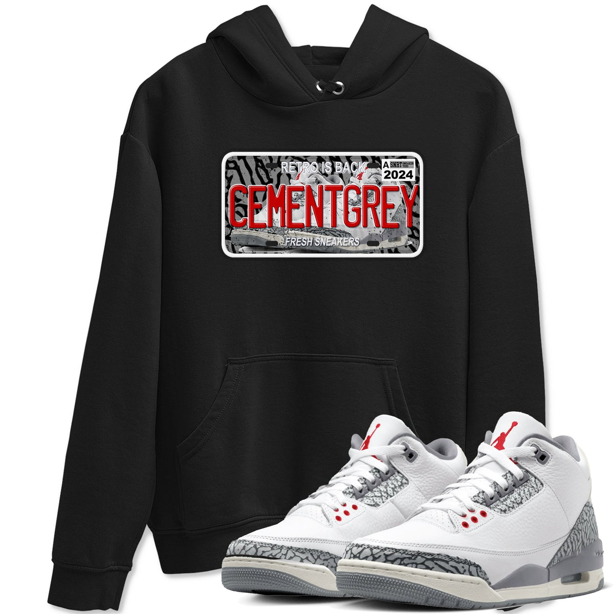 3s Cement Grey shirts to match jordans Sneaker Plate sneaker match tees Air Jordan 3 Cement Grey Drip Gear Zone unisex cotton Black 1 crew neck shirts