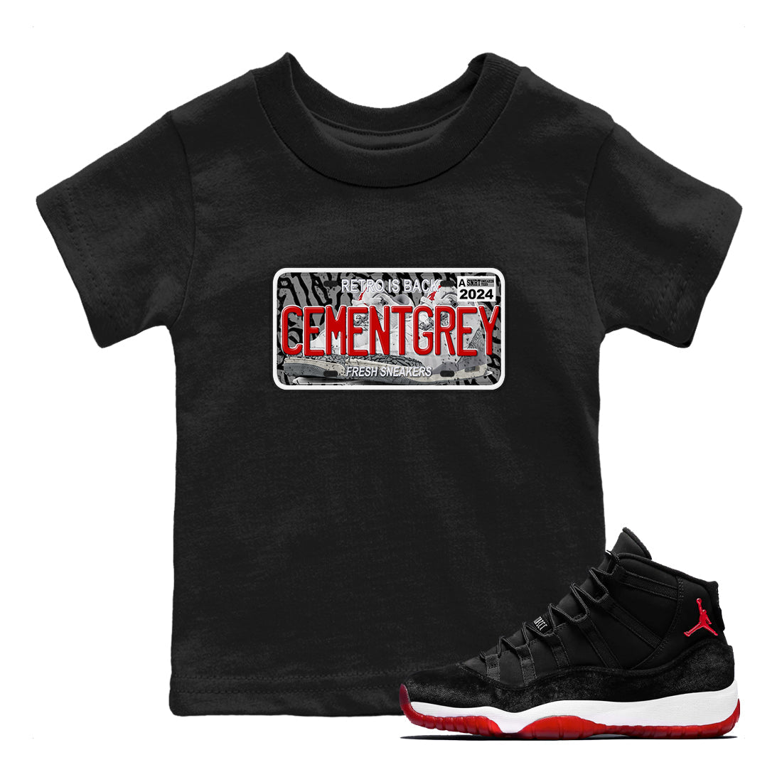 3s Cement Grey shirts to match jordans Sneaker Plate sneaker match tees Air Jordan 3 Cement Grey Drip Gear Zone Youth Baby Black 1 crew neck shirts