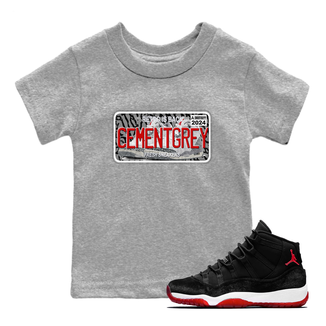 3s Cement Grey shirts to match jordans Sneaker Plate sneaker match tees Air Jordan 3 Cement Grey Drip Gear Zone Youth Baby Heather Grey 1 crew neck shirts