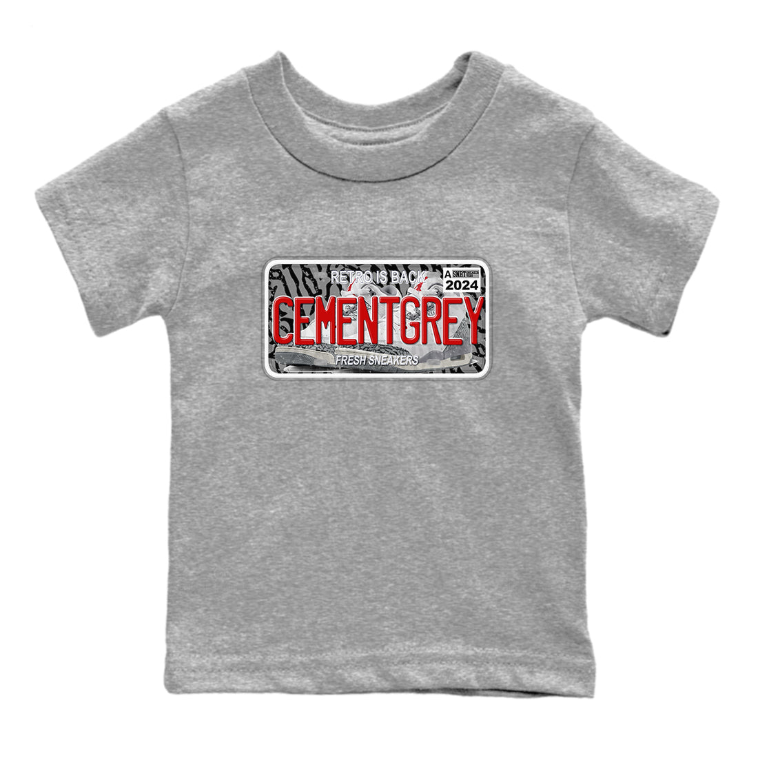 3s Cement Grey shirts to match jordans Sneaker Plate sneaker match tees Air Jordan 3 Cement Grey Drip Gear Zone Youth Baby Heather Grey 2 crew neck shirts