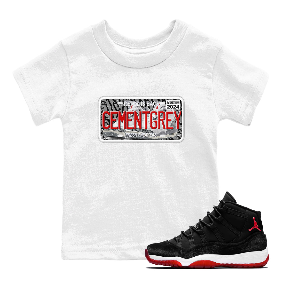 3s Cement Grey shirts to match jordans Sneaker Plate sneaker match tees Air Jordan 3 Cement Grey Drip Gear Zone Youth Baby White 1 crew neck shirts