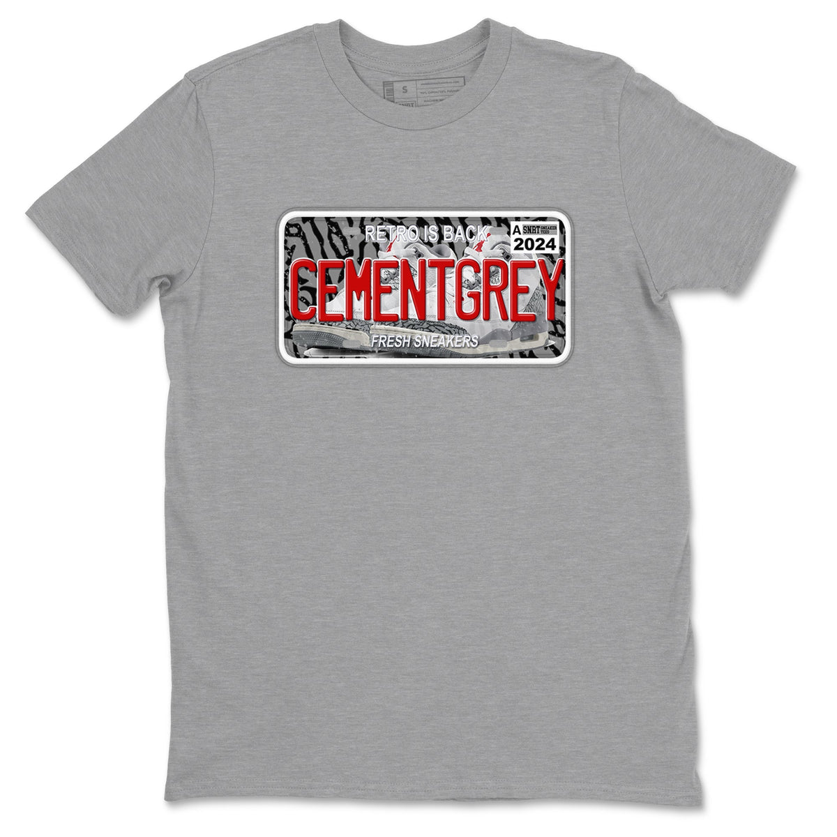 3s Cement Grey shirts to match jordans Sneaker Plate sneaker match tees Air Jordan 3 Cement Grey Drip Gear Zone unisex cotton Heather Grey 2 crew neck shirts
